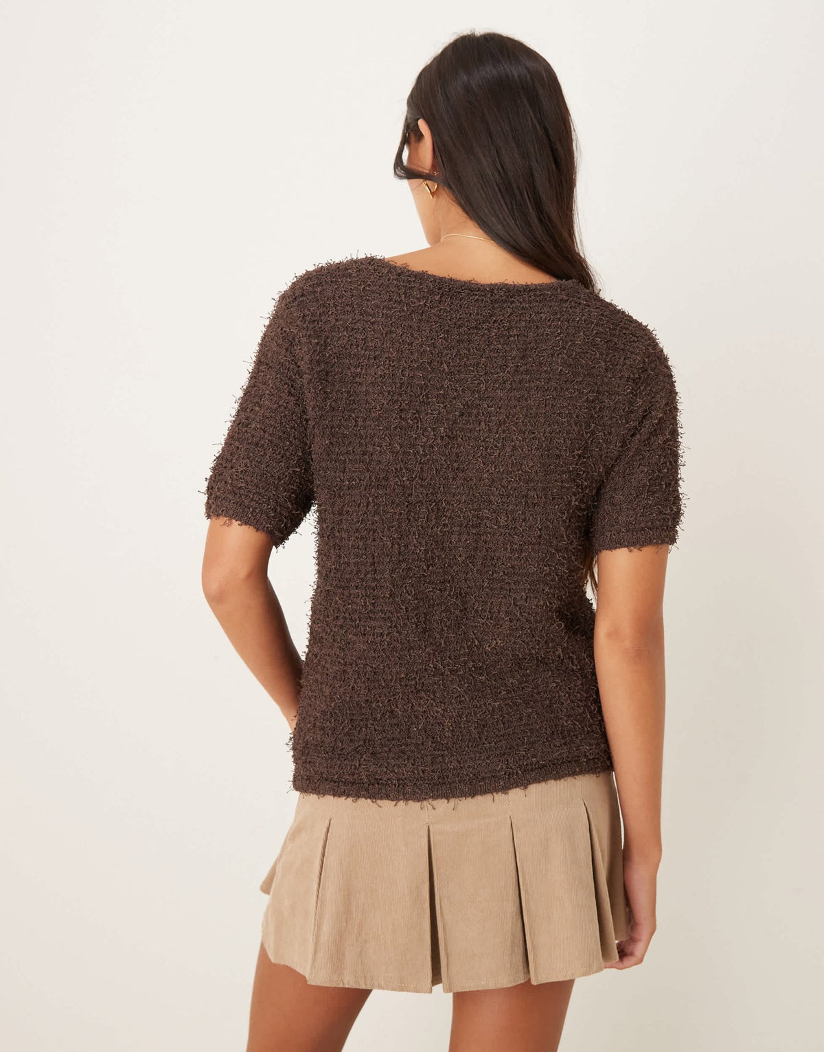 Mango fluffy short sleeve cardigan in brown - ASOS Sample Sale