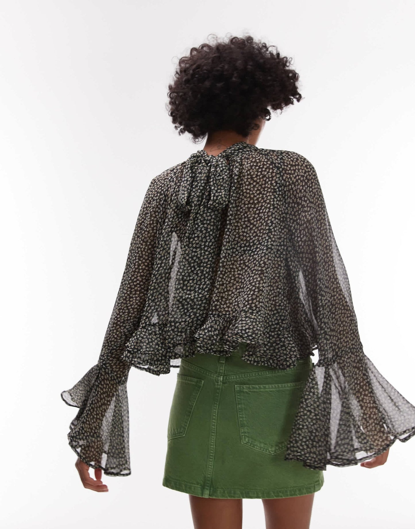 Mango flute sleeve printed blouse in black - ASOS Sample Sale