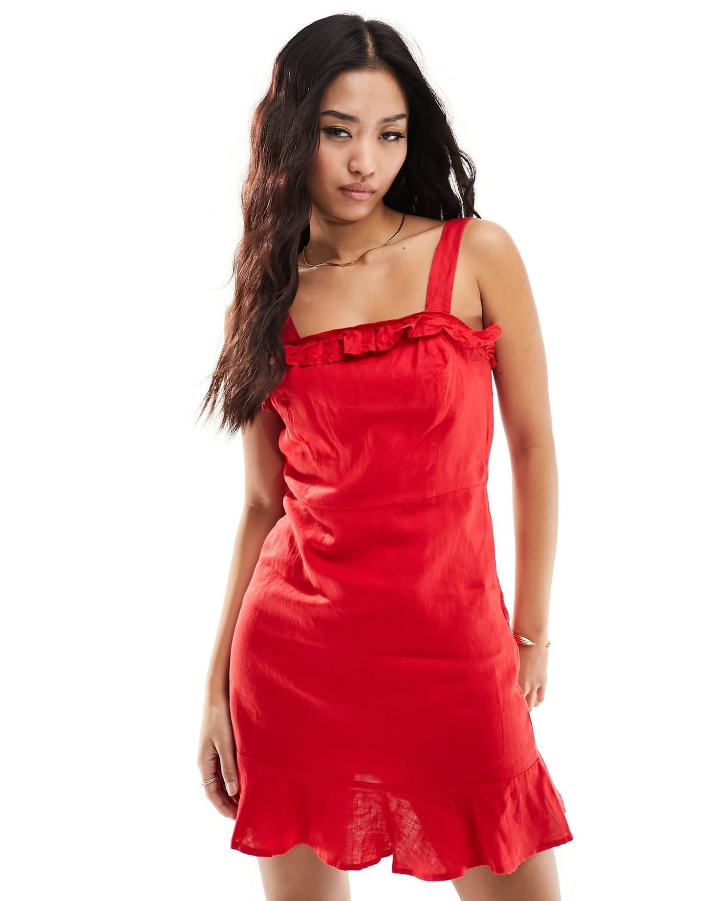 Mango frill detail mini dress in red - ASOS Sample Sale