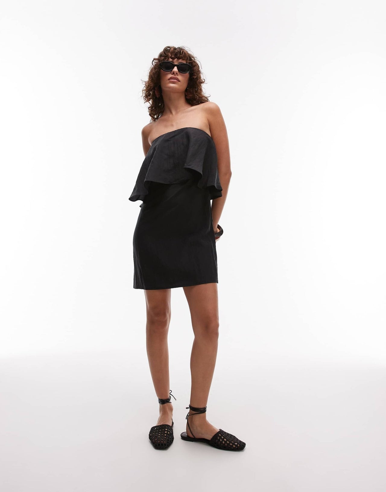 Mango frill overlay mini dress with detachable strap in black - ASOS Sample Sale