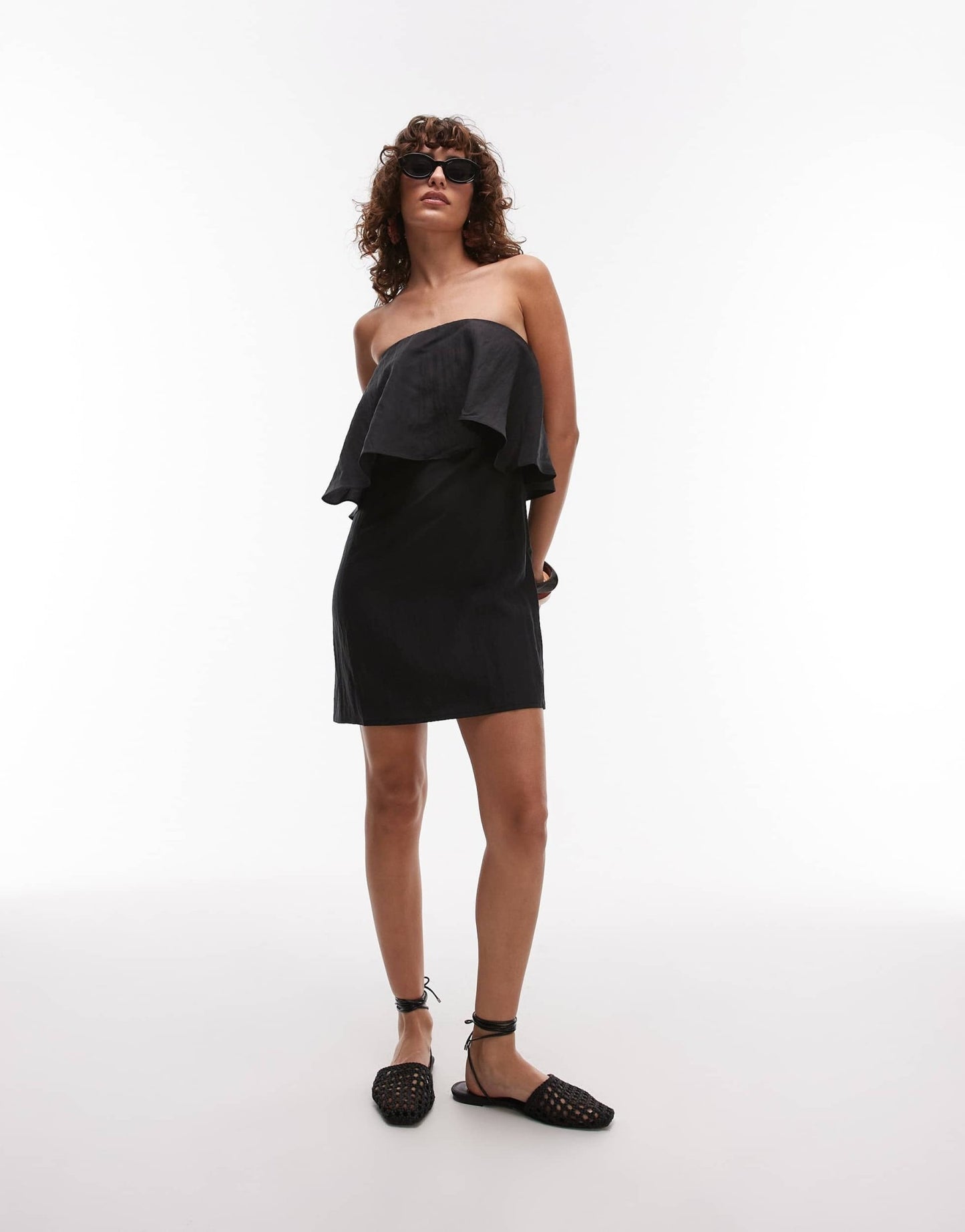 Mango frill overlay mini dress with detachable strap in black - ASOS Sample Sale