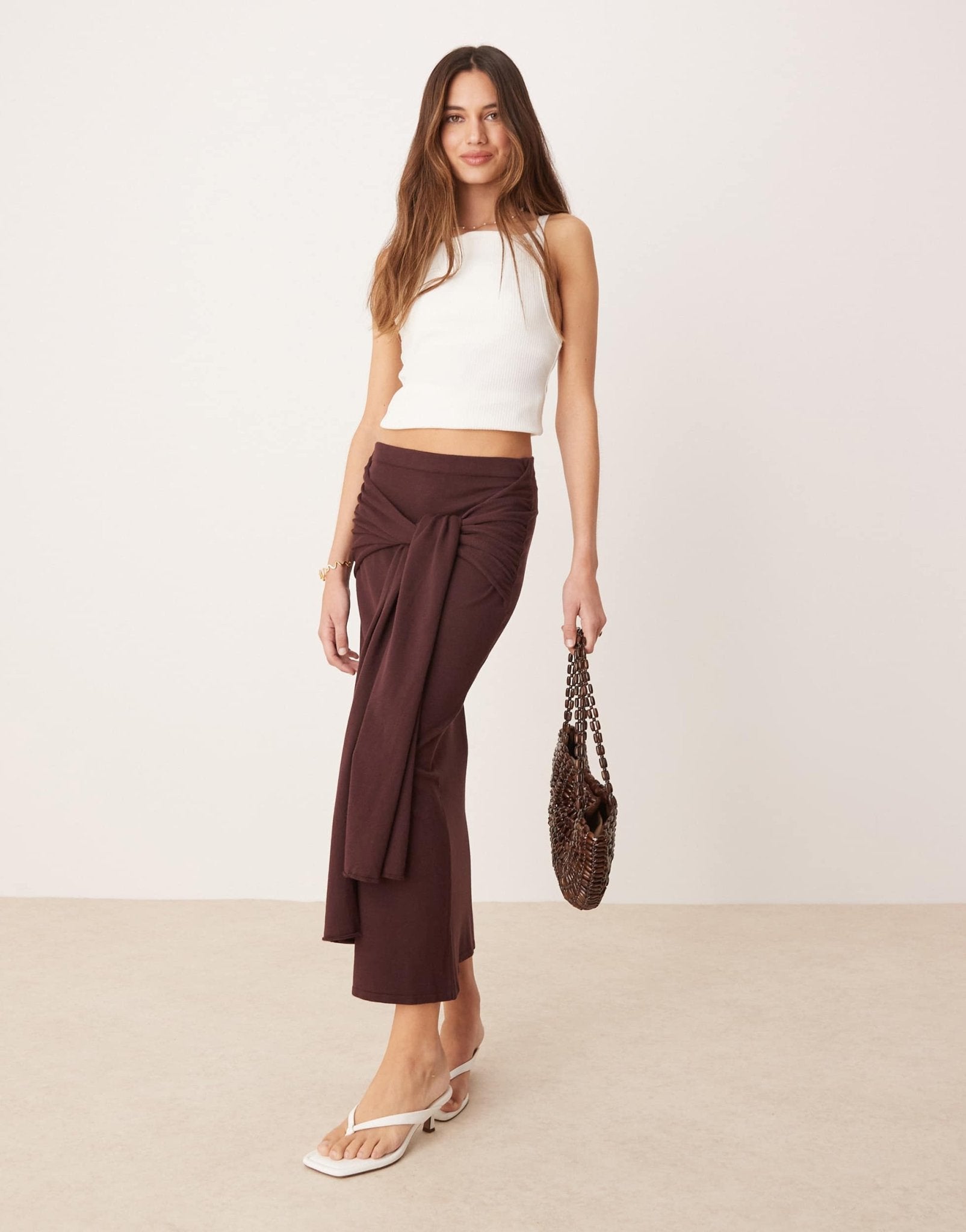 Mango gathered tie waist detail skirt in dark brown - ASOS Sample Sale