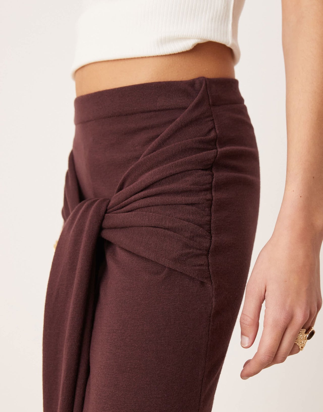 Mango gathered tie waist detail skirt in dark brown - ASOS Sample Sale