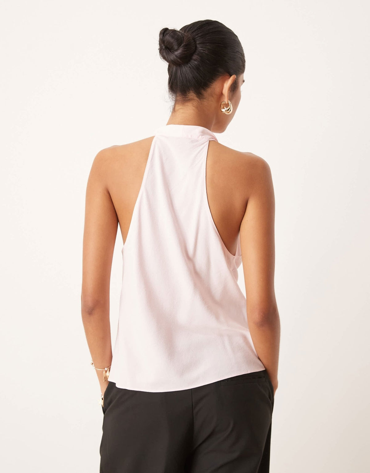 Mango halter drape neck top with 3D floral in soft pink - ASOS Sample Sale