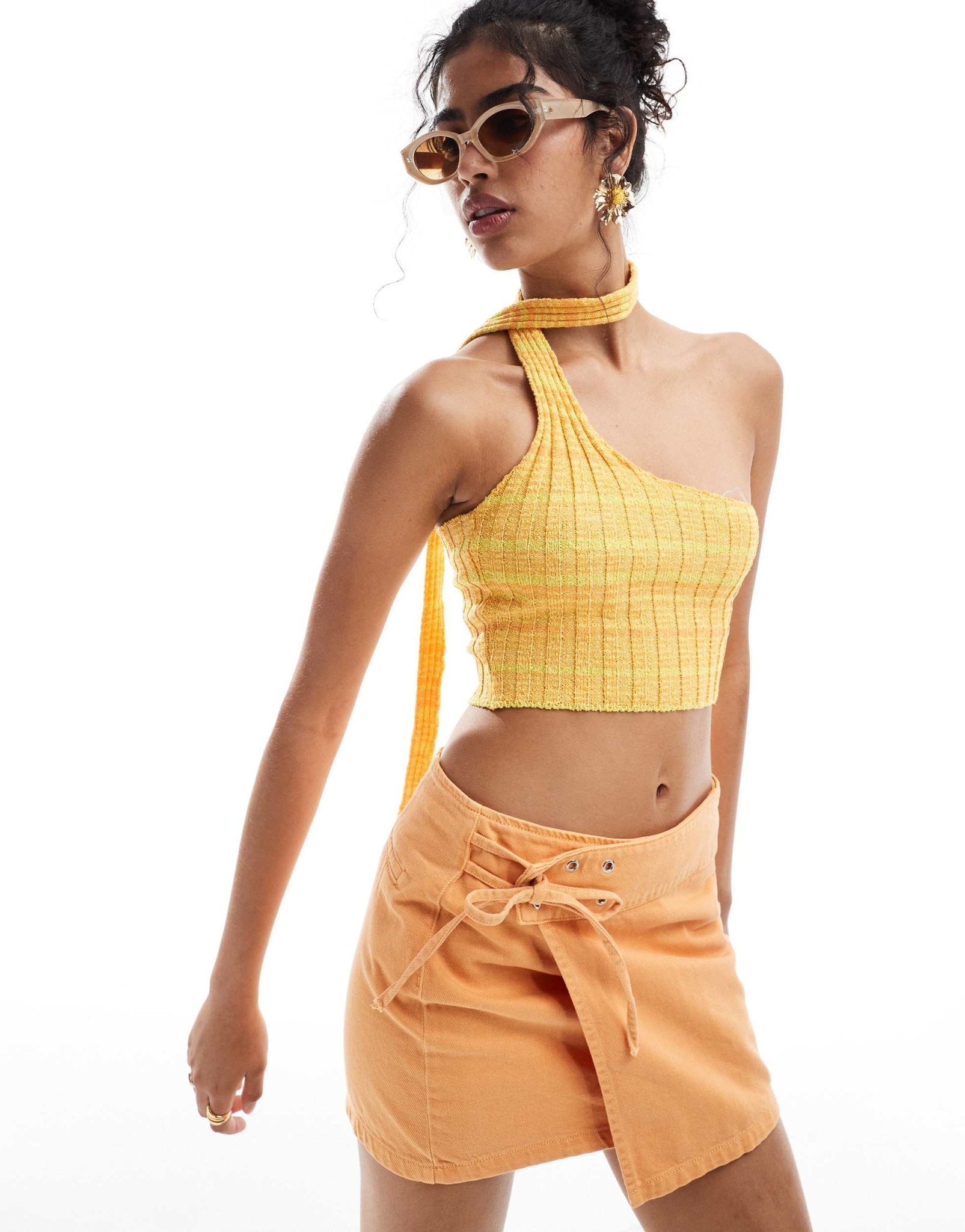 Mango halter knit crop top in yellow - ASOS Sample Sale