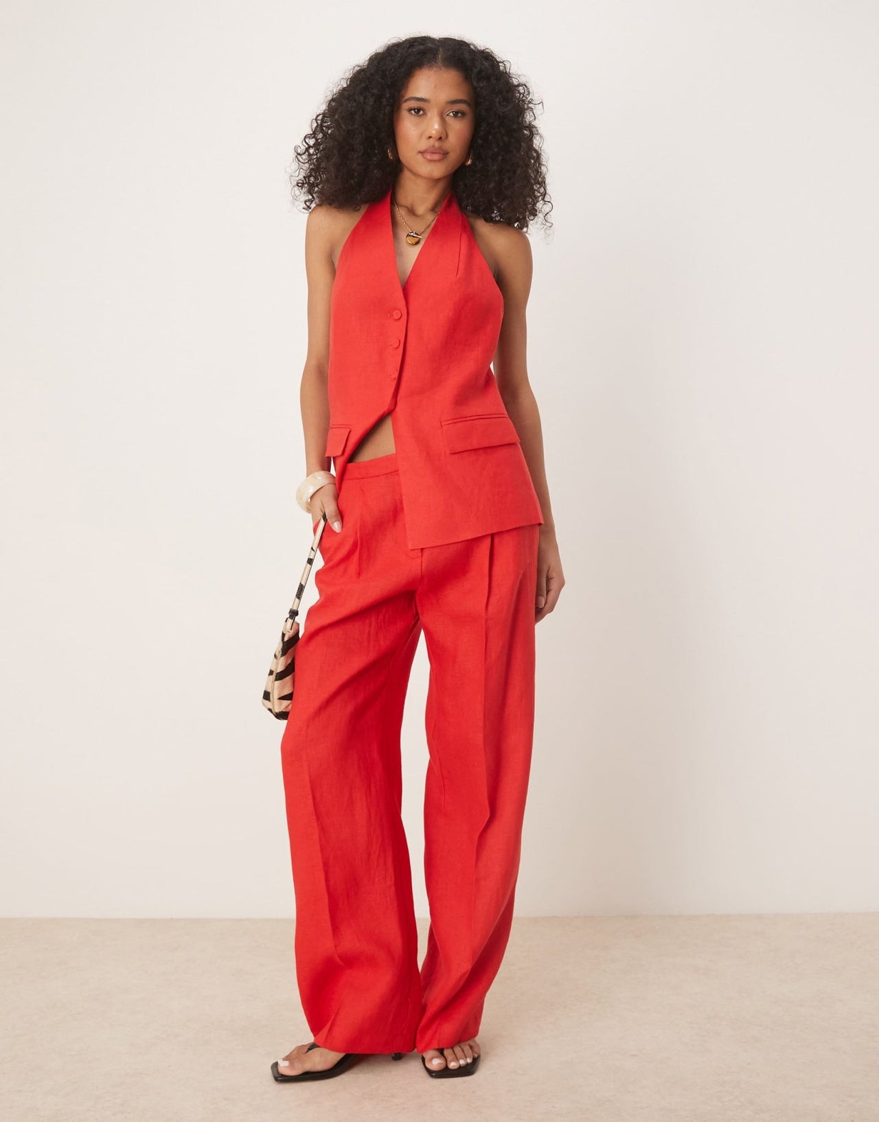 Mango halterneck linen waistcoat co-ord in red - ASOS Sample Sale