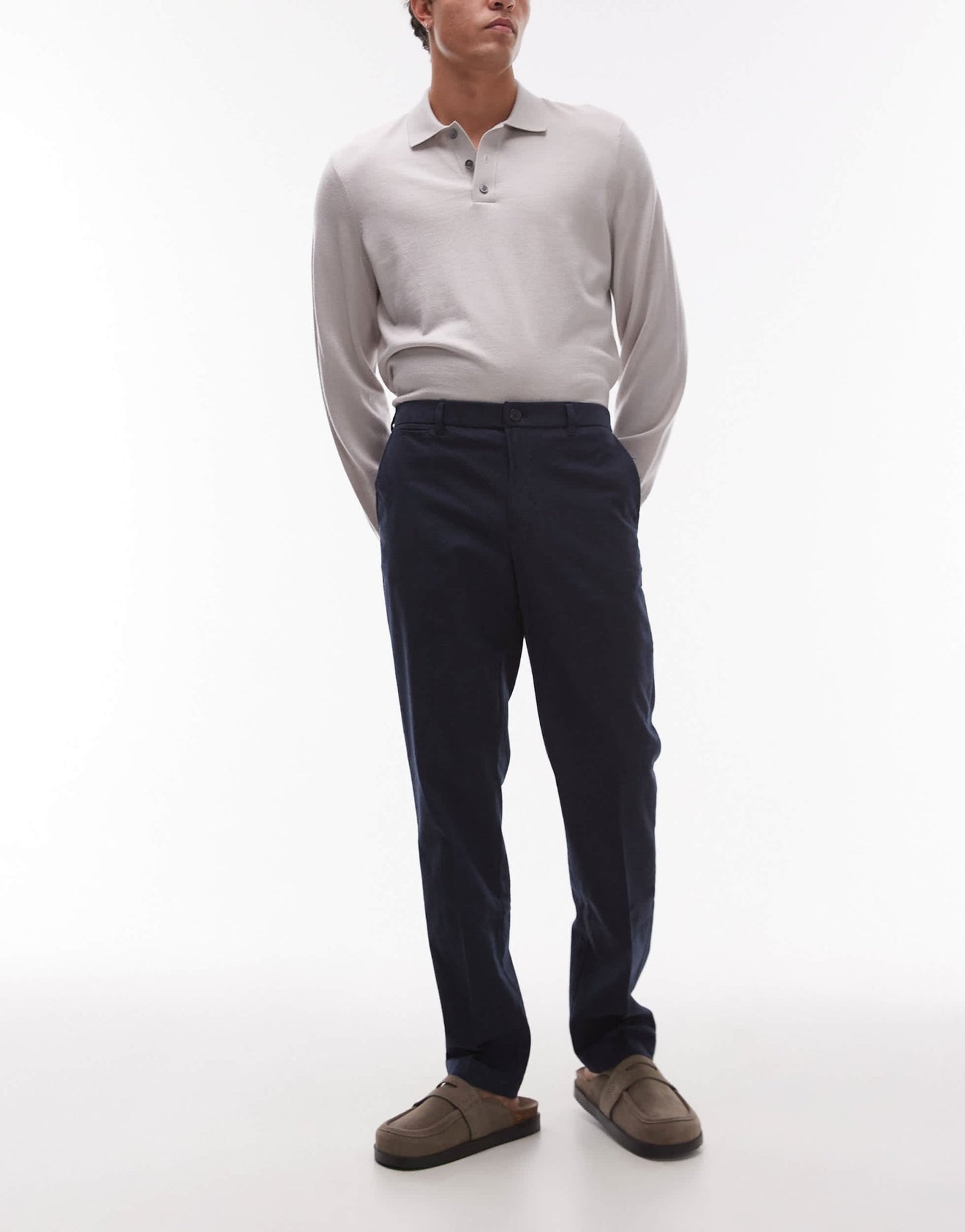 Mango herringbone tailored trouser in navy - ASOS Sample Sale