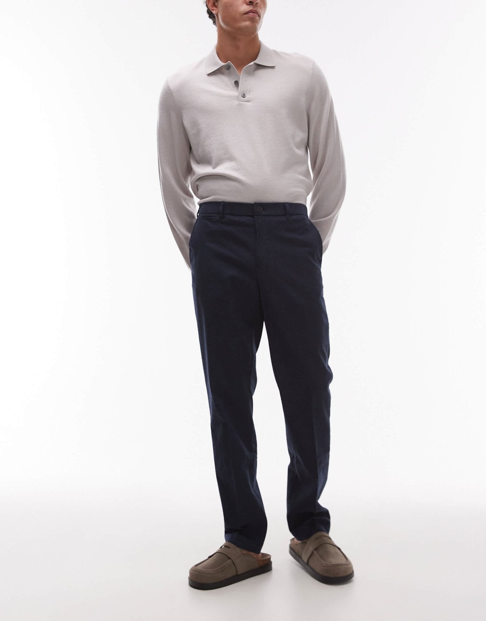 Mango herringbone tailored trouser in navy - ASOS Sample Sale