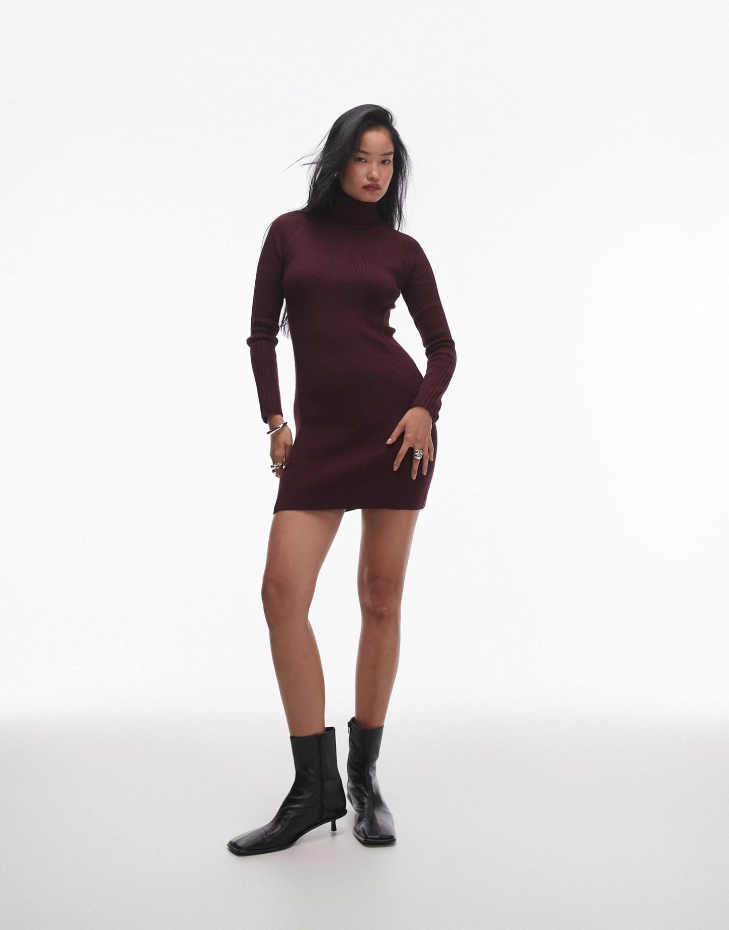 Mango high neck mini knitted dress in dark red - ASOS Sample Sale