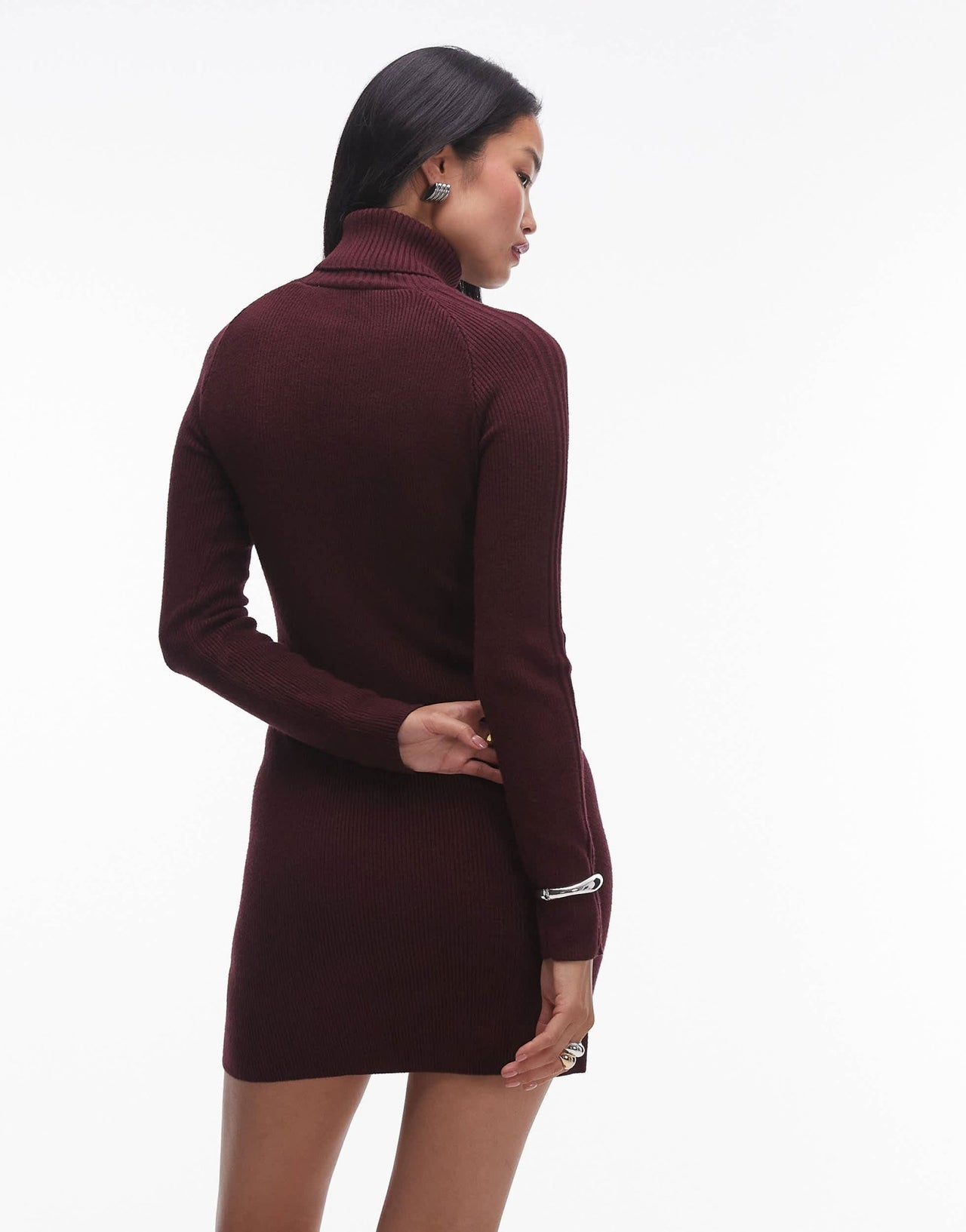 Mango high neck mini knitted dress in dark red - ASOS Sample Sale