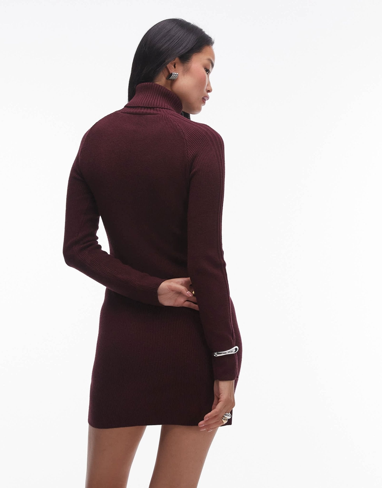 Mango high neck mini knitted dress in dark red - ASOS Sample Sale