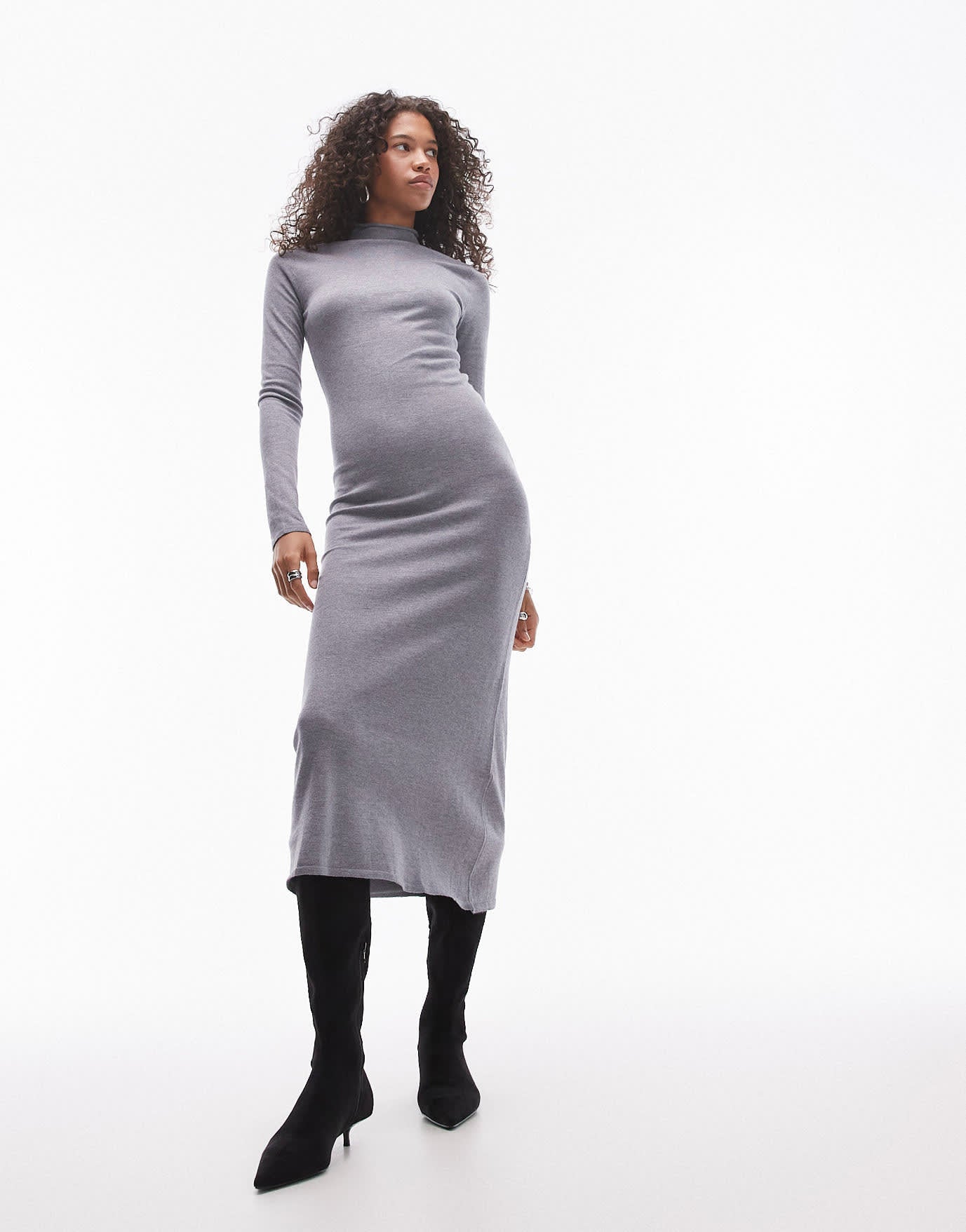 Mango high neck split side knitted maxi dress in grey - ASOS Sample Sale