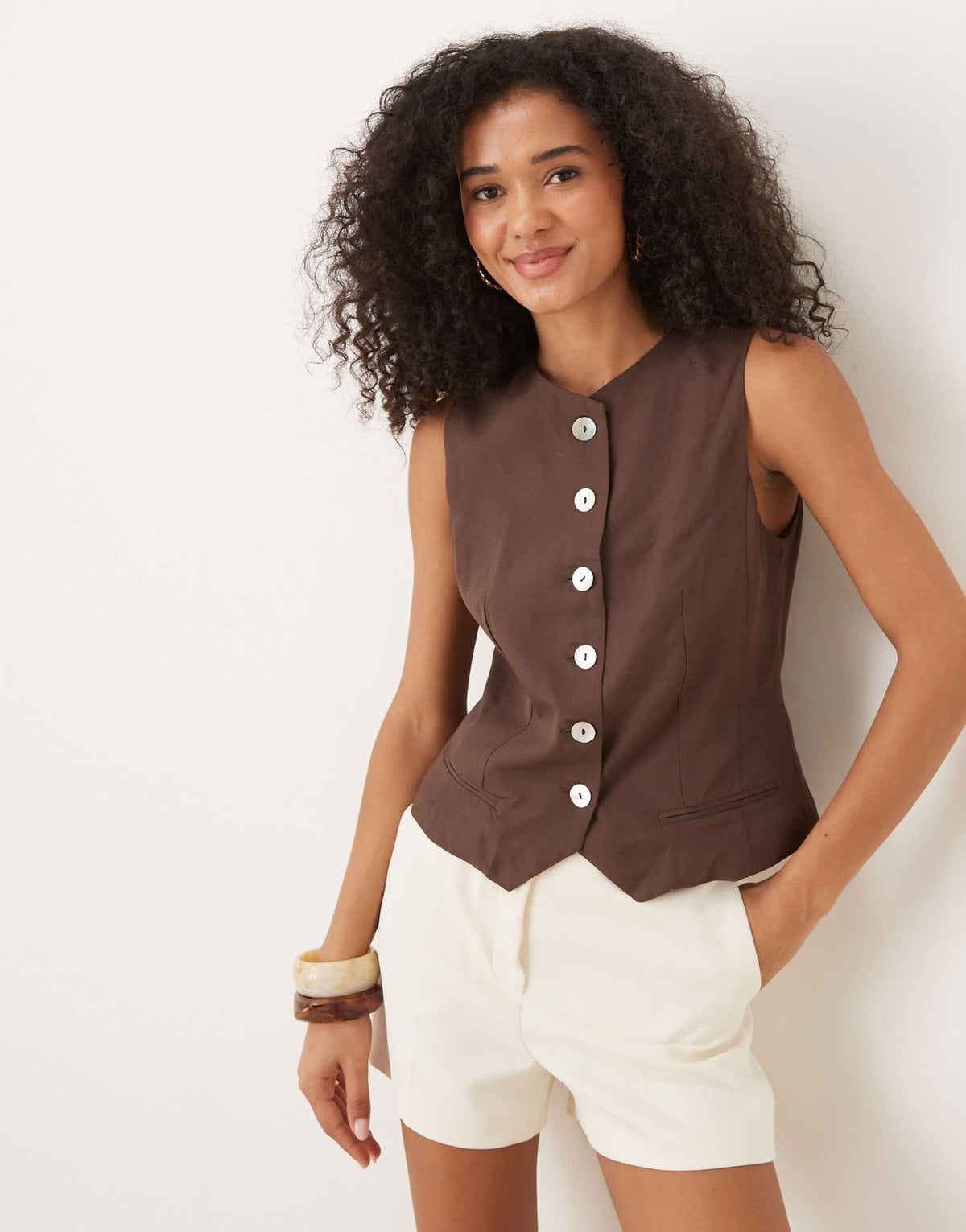 Mango high neck waistcoat in brown - ASOS Sample Sale