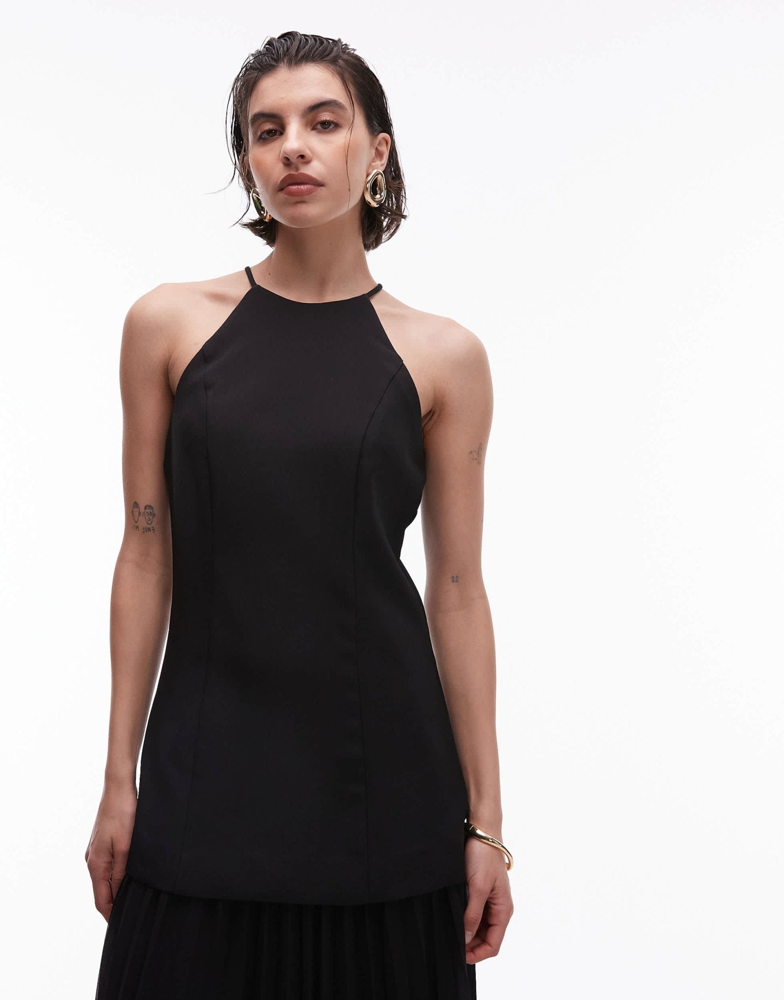 Mango hybrid maxi dress with pleat hem in black - ASOS Sample Sale