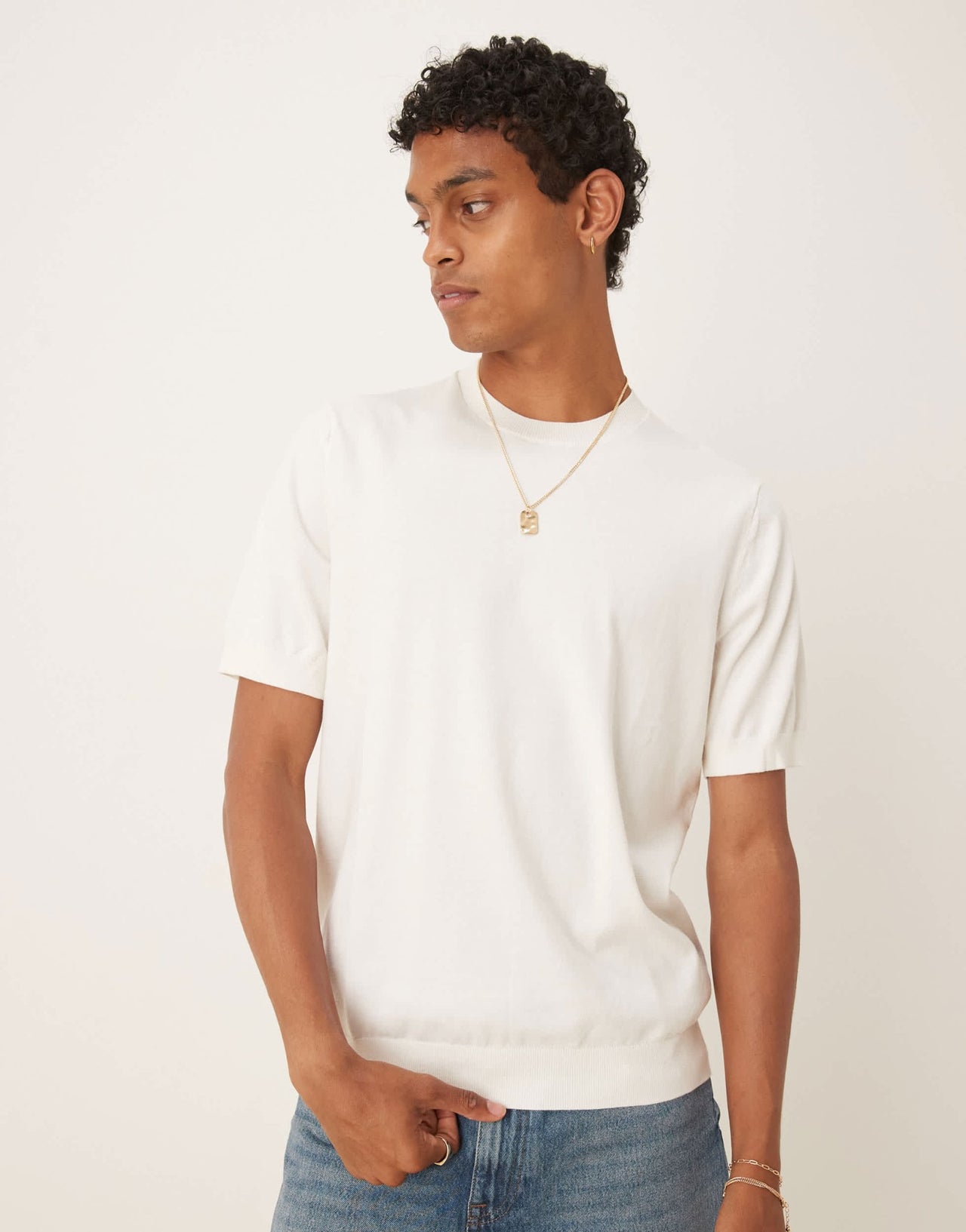 Mango jersey shirt in white - ASOS Sample Sale
