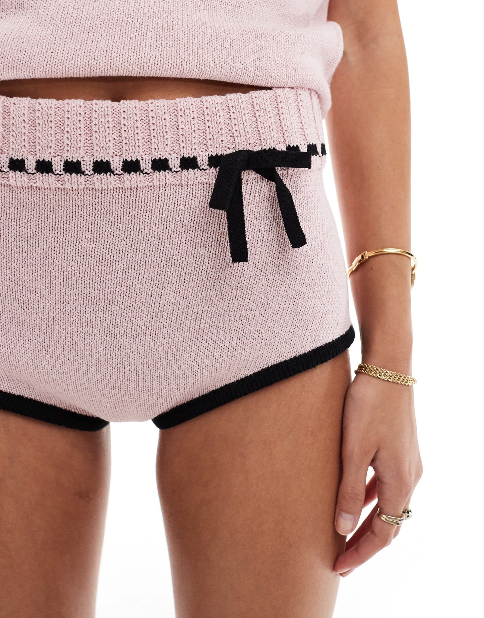 Mango knitted bow detail co - ord shorts in light pink - ASOS Sample Sale