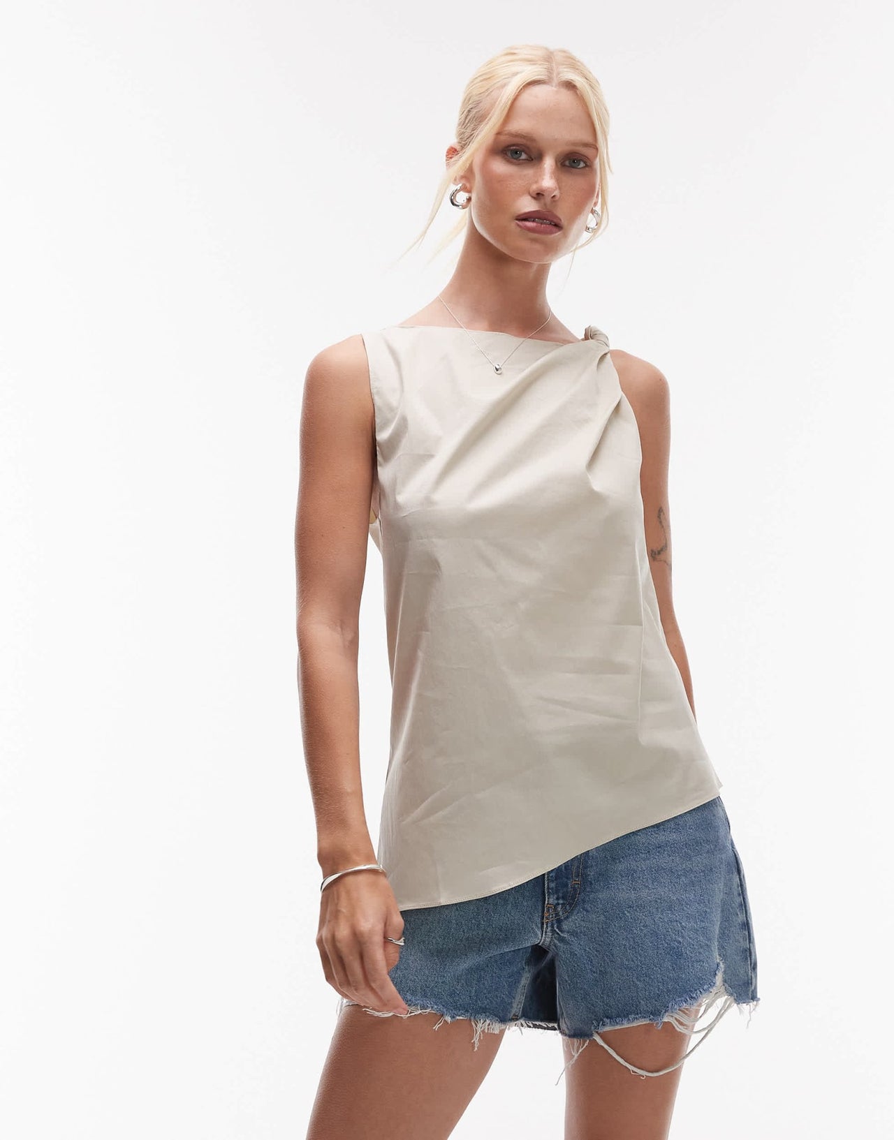 Mango knotted shoulder asymetric sleevless top on cream - ASOS Sample Sale