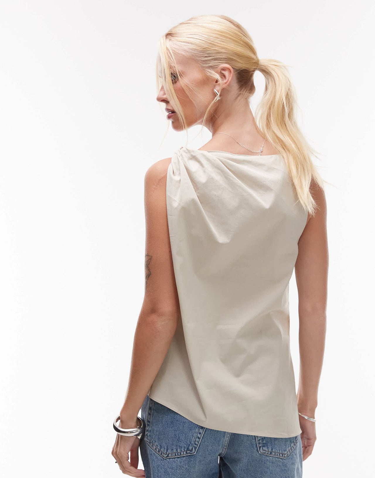 Mango knotted shoulder asymetric sleevless top on cream - ASOS Sample Sale