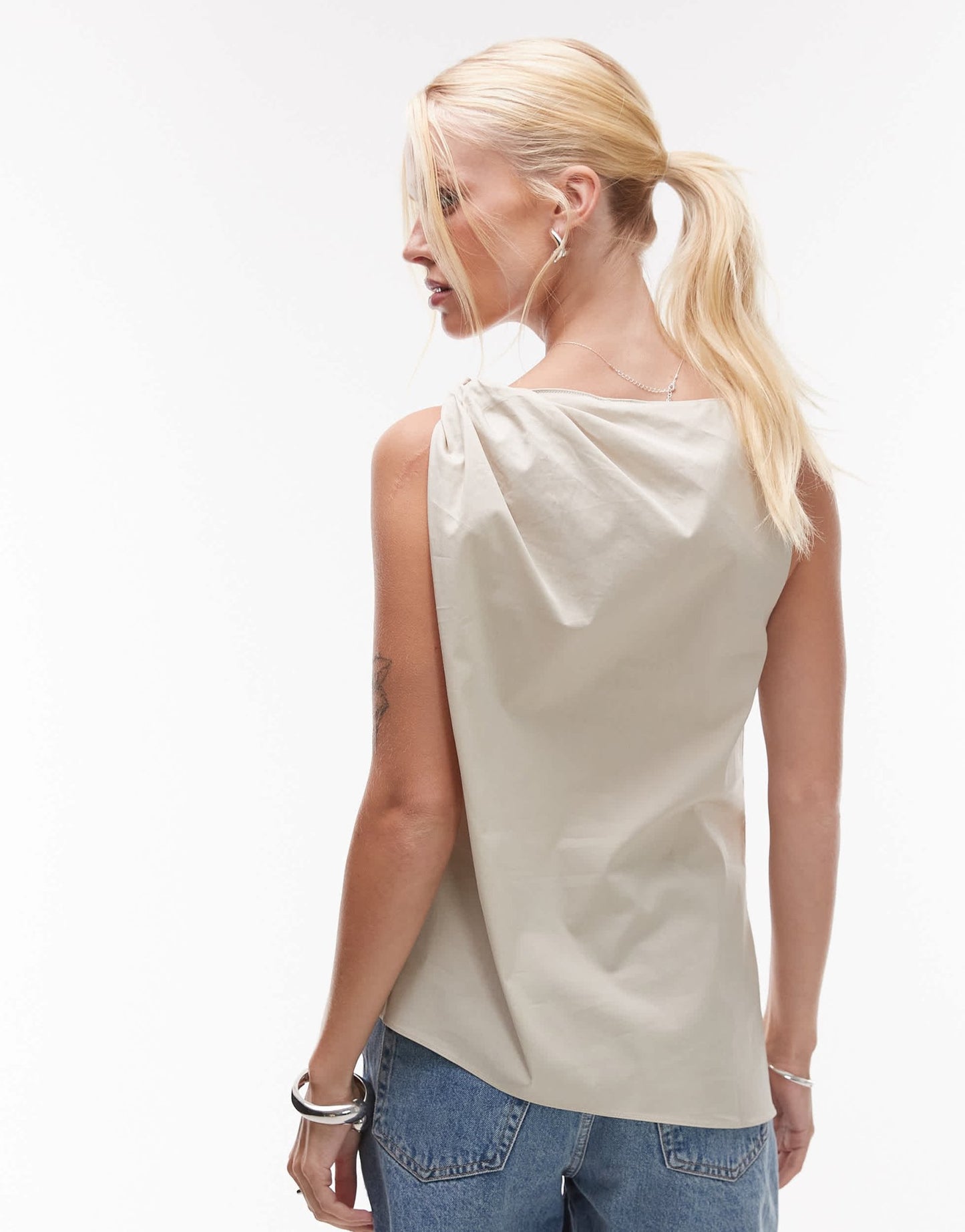 Mango knotted shoulder asymetric sleevless top on cream - ASOS Sample Sale