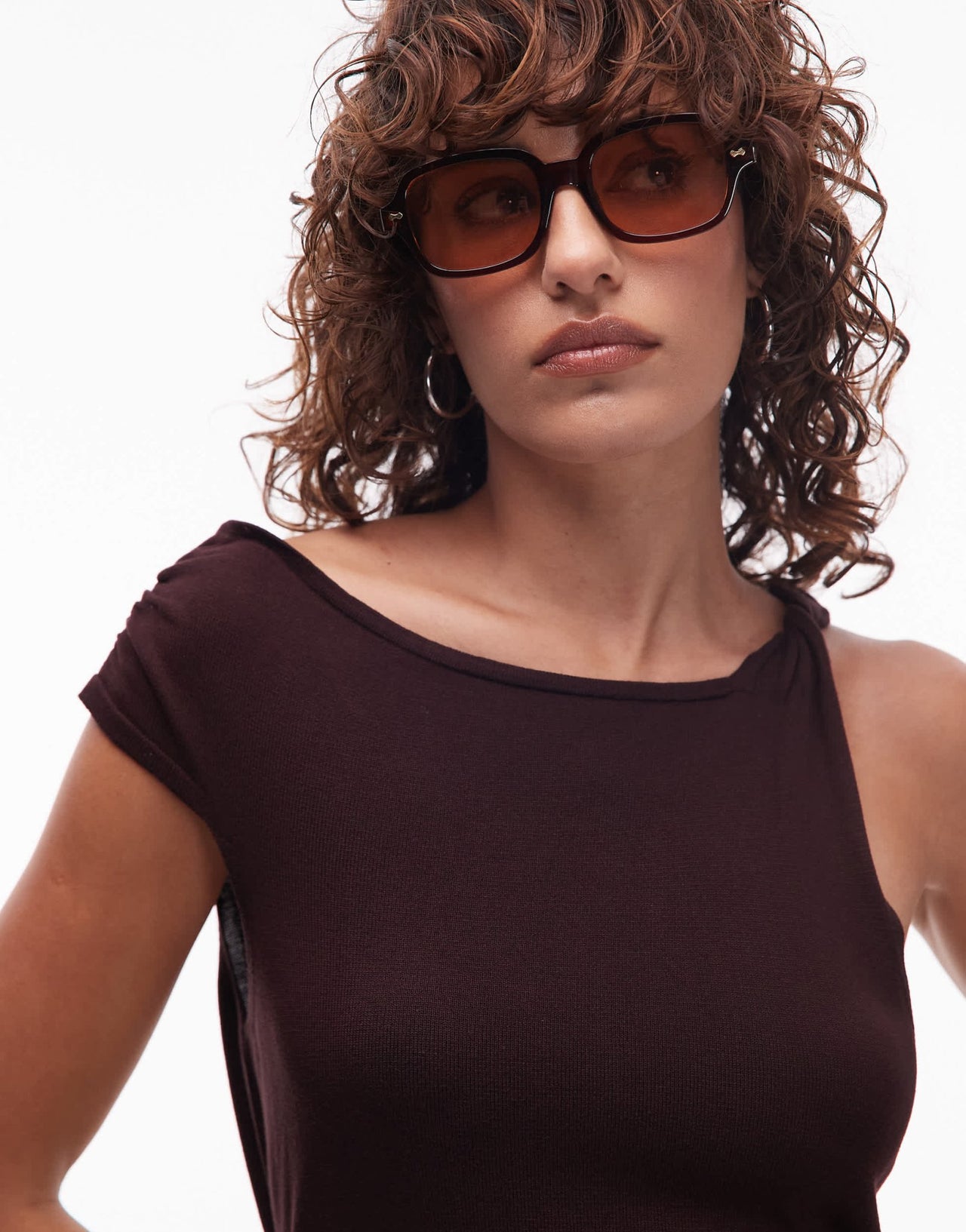 Mango knotted shoulder asymetric top in black - ASOS Sample Sale