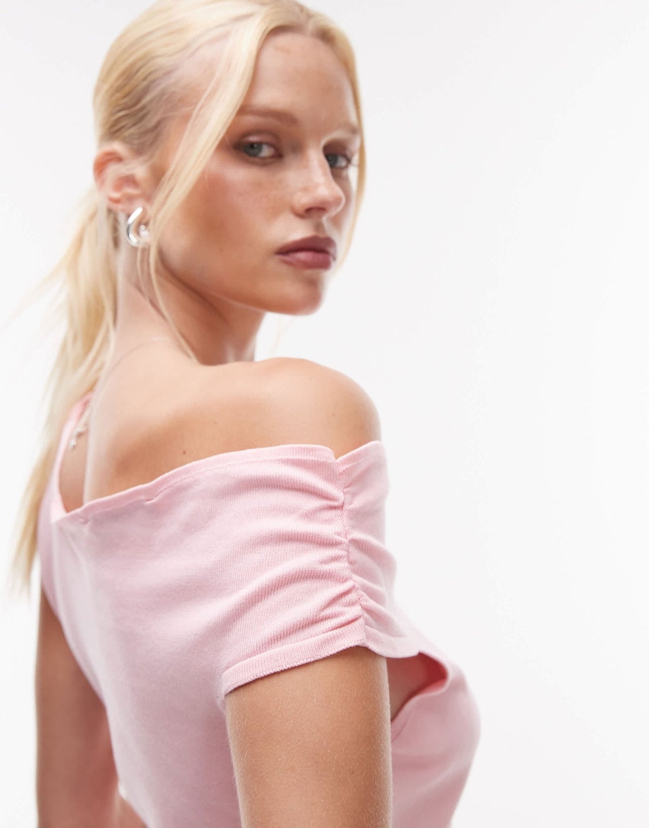 Mango knotted shoulder asymetric top in pastel pink - ASOS Sample Sale