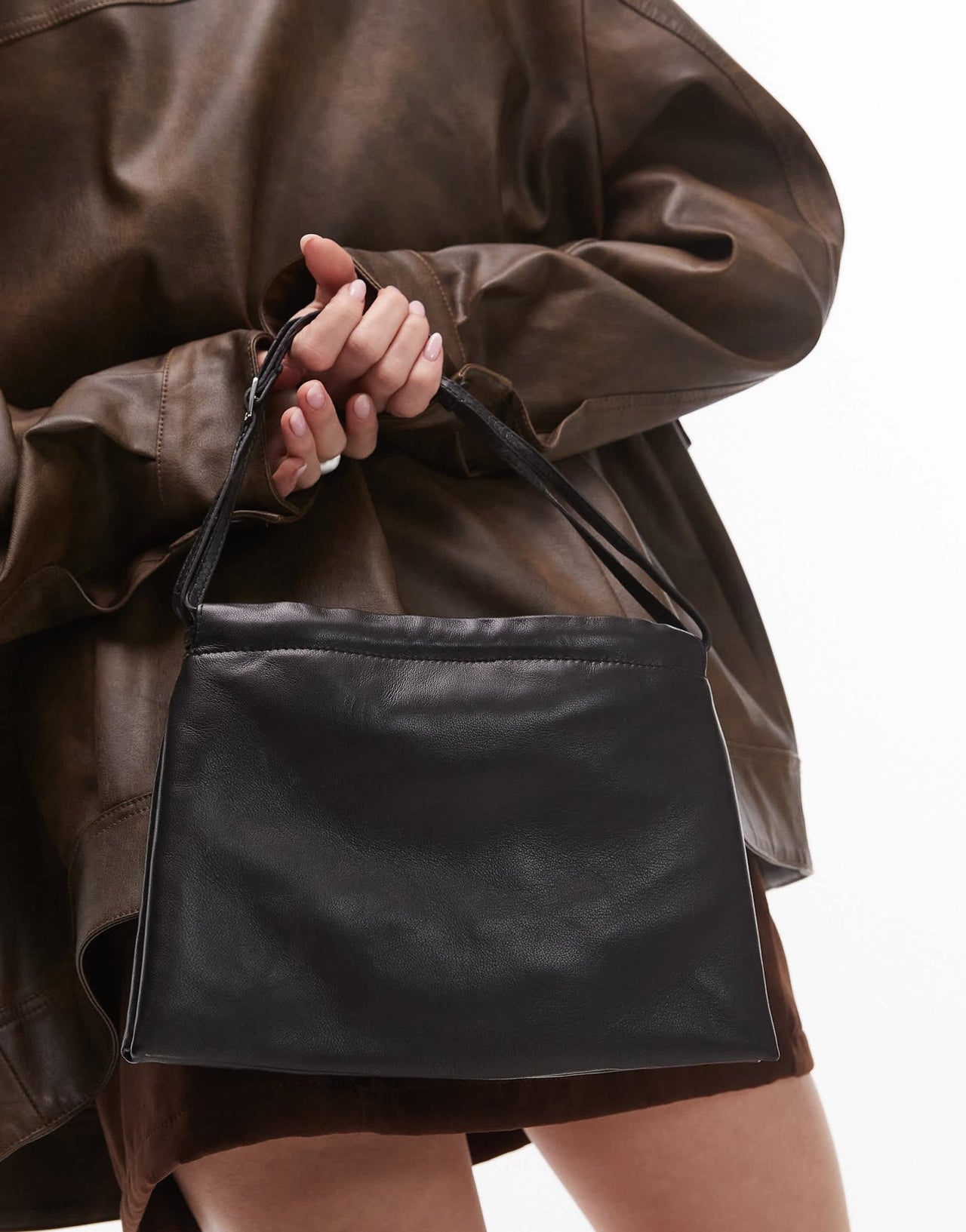 Mango leather ruched top shoulder bag in black - ASOS Sample Sale
