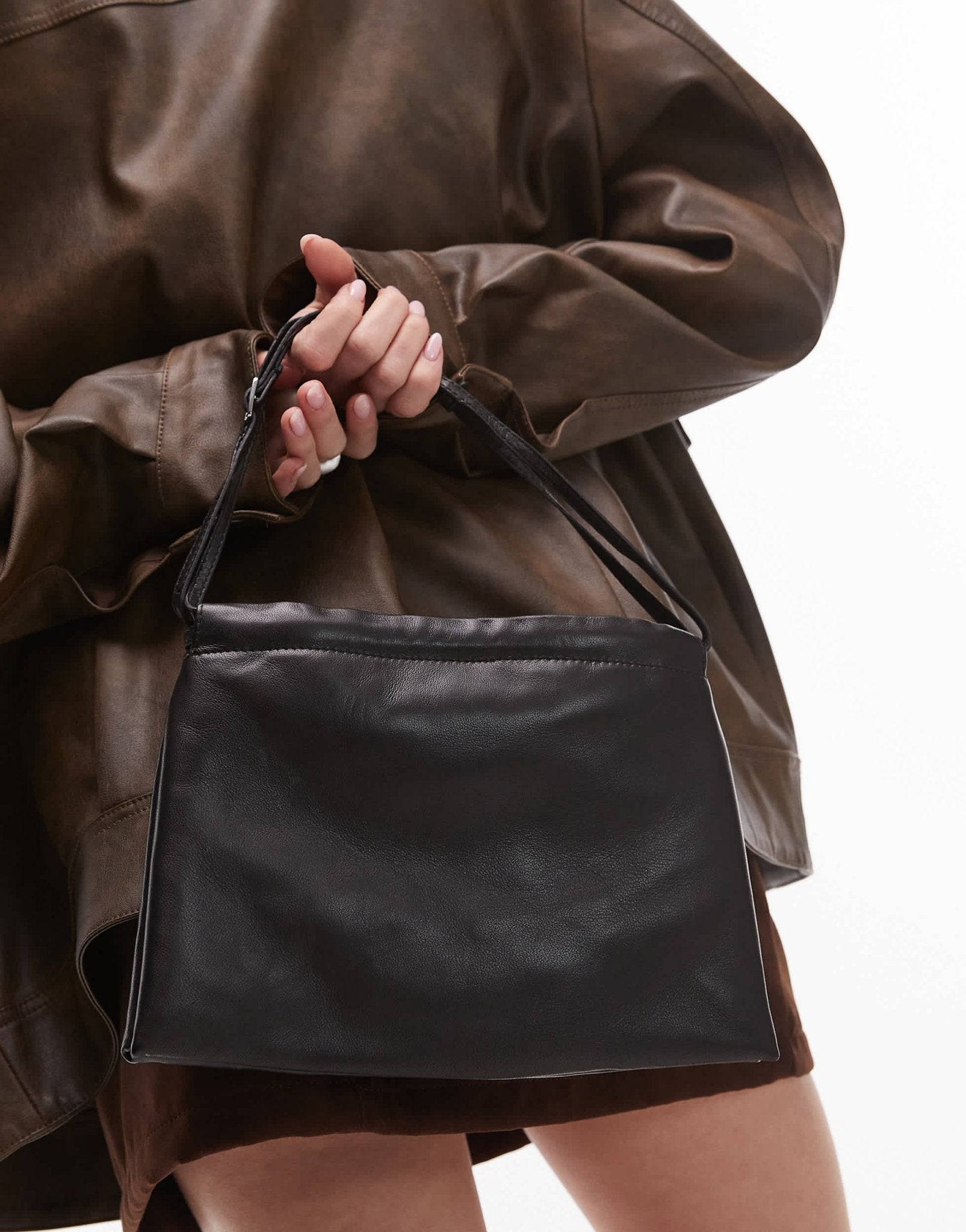 Mango leather ruched top shoulder bag in black - ASOS Sample Sale