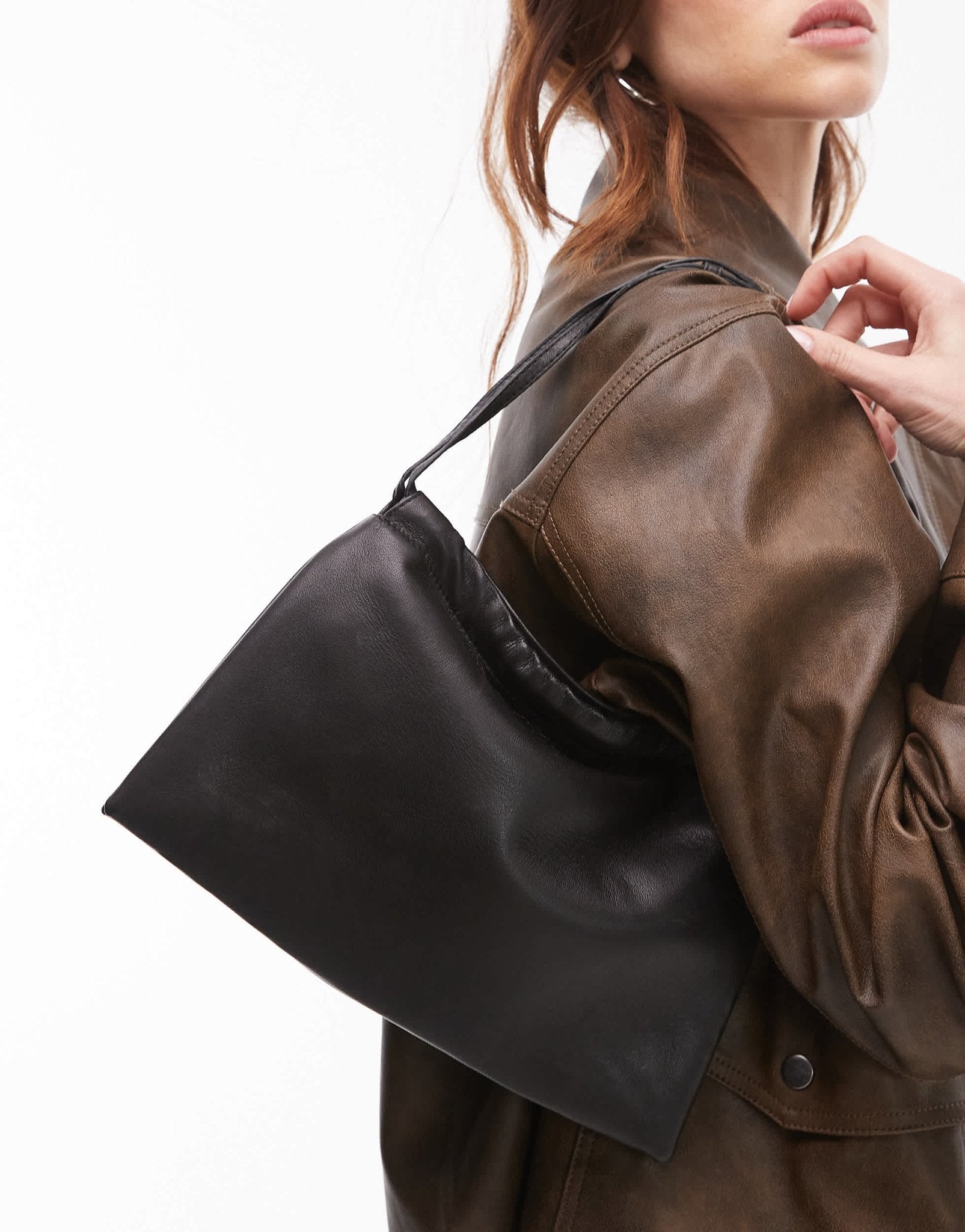 Mango leather ruched top shoulder bag in black - ASOS Sample Sale