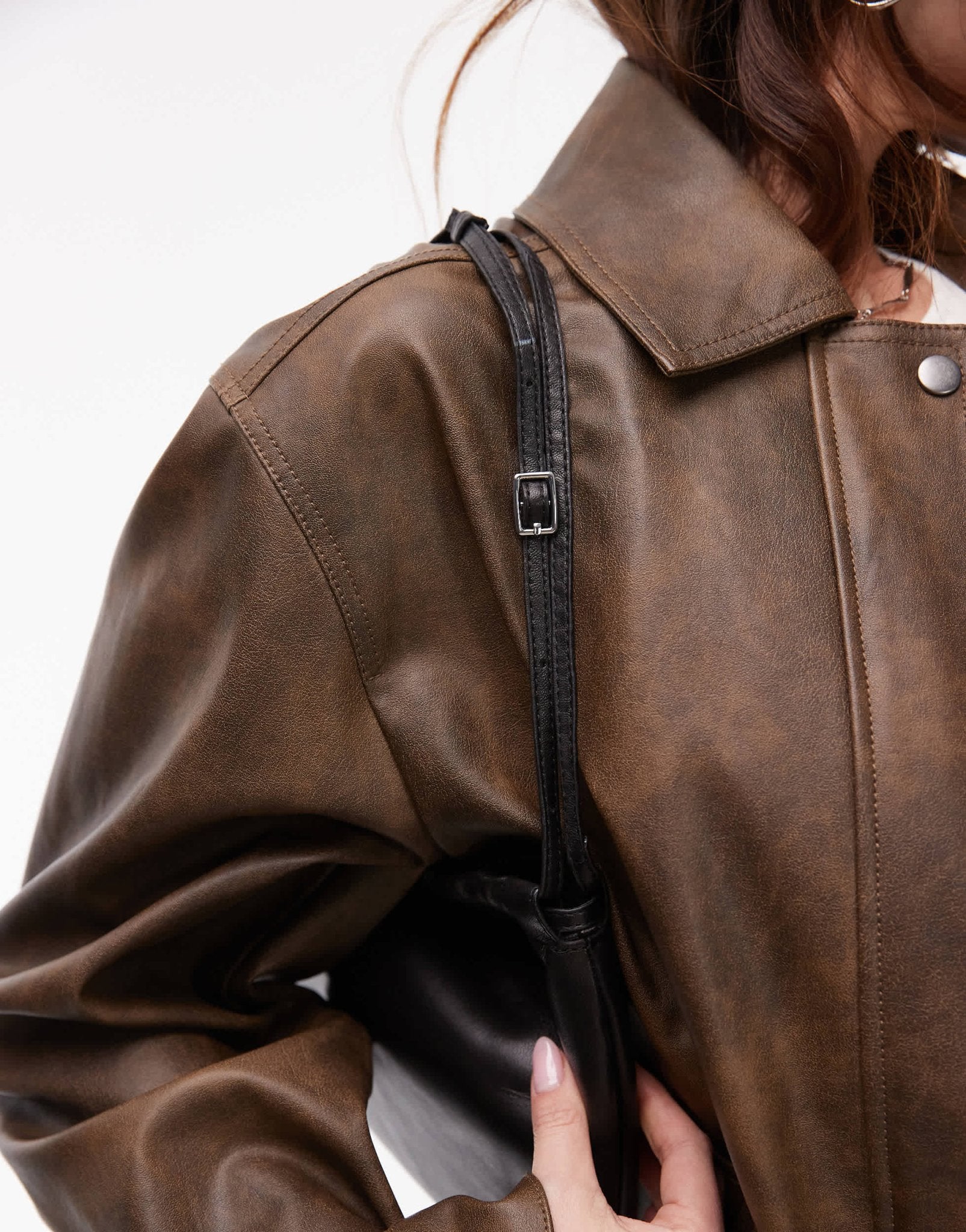 Mango leather ruched top shoulder bag in black - ASOS Sample Sale