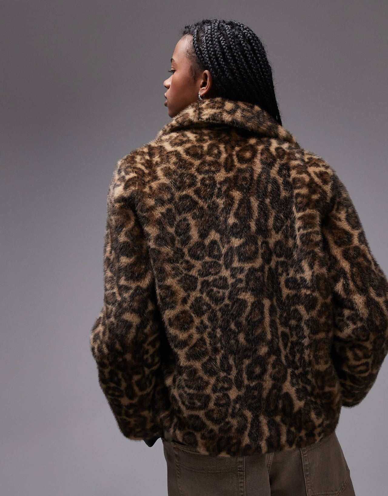 Mango leopard print fur jacket in brown - ASOS Sample Sale