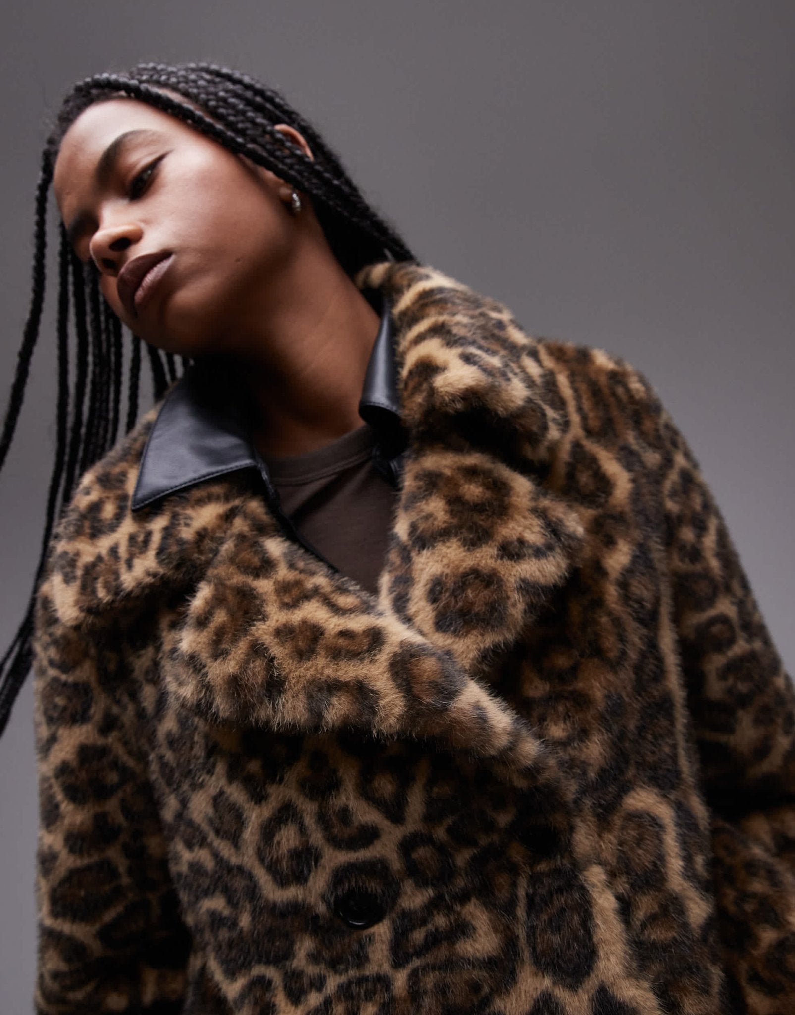 Mango leopard print fur jacket in brown - ASOS Sample Sale