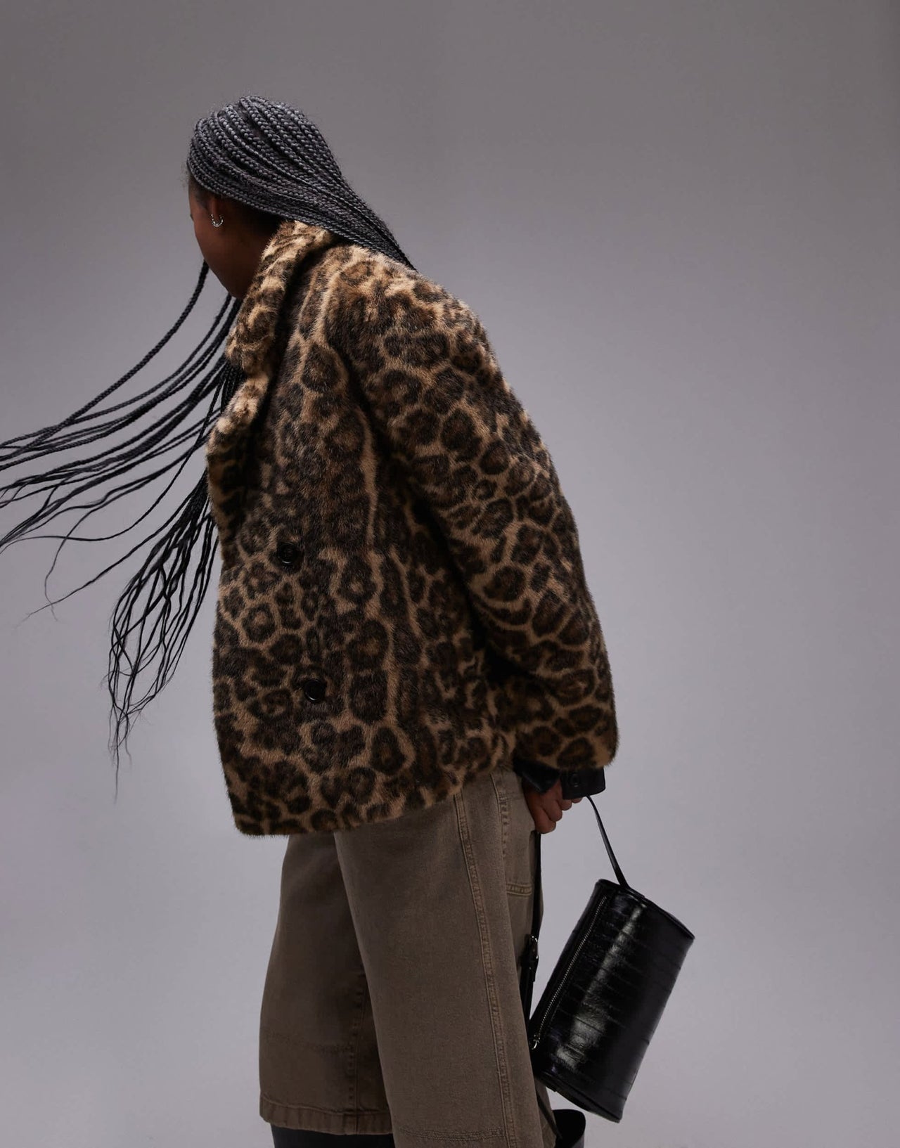 Mango leopard print fur jacket in brown - ASOS Sample Sale