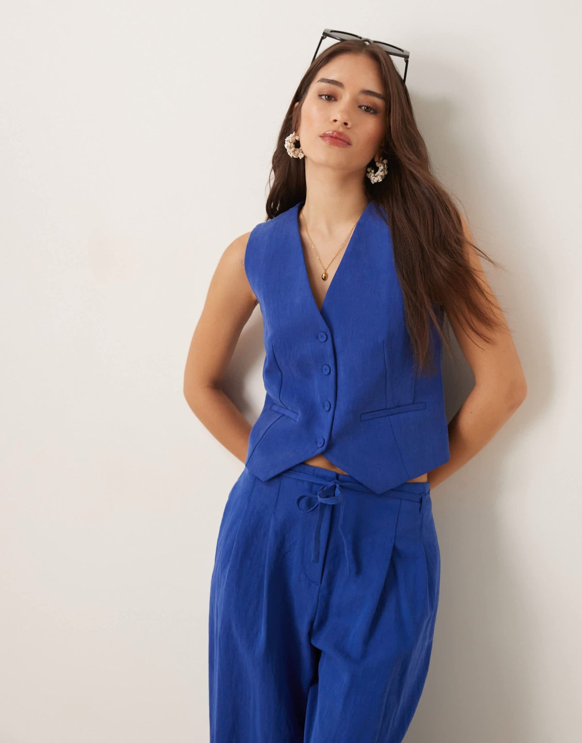 Mango light weight waistcoat co-ord in cobalt - ASOS Sample Sale