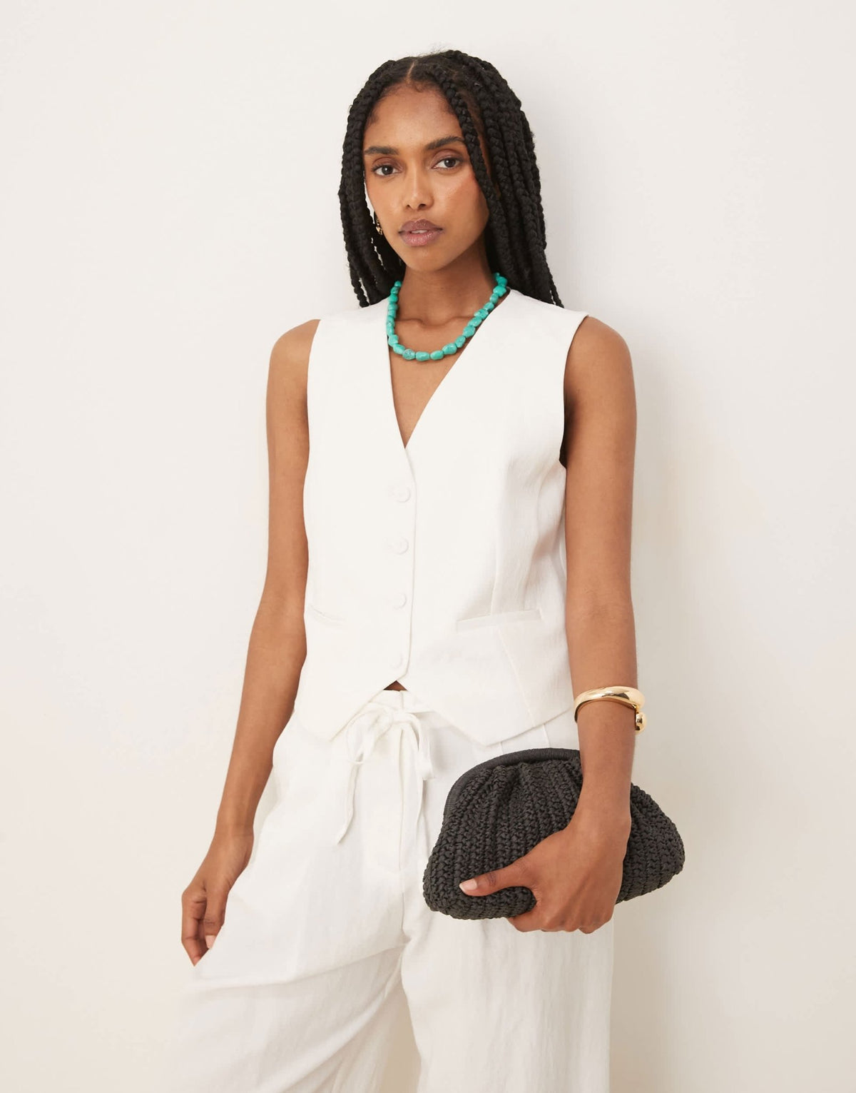 Mango light weight waistcoat co-ord in white - ASOS Sample Sale