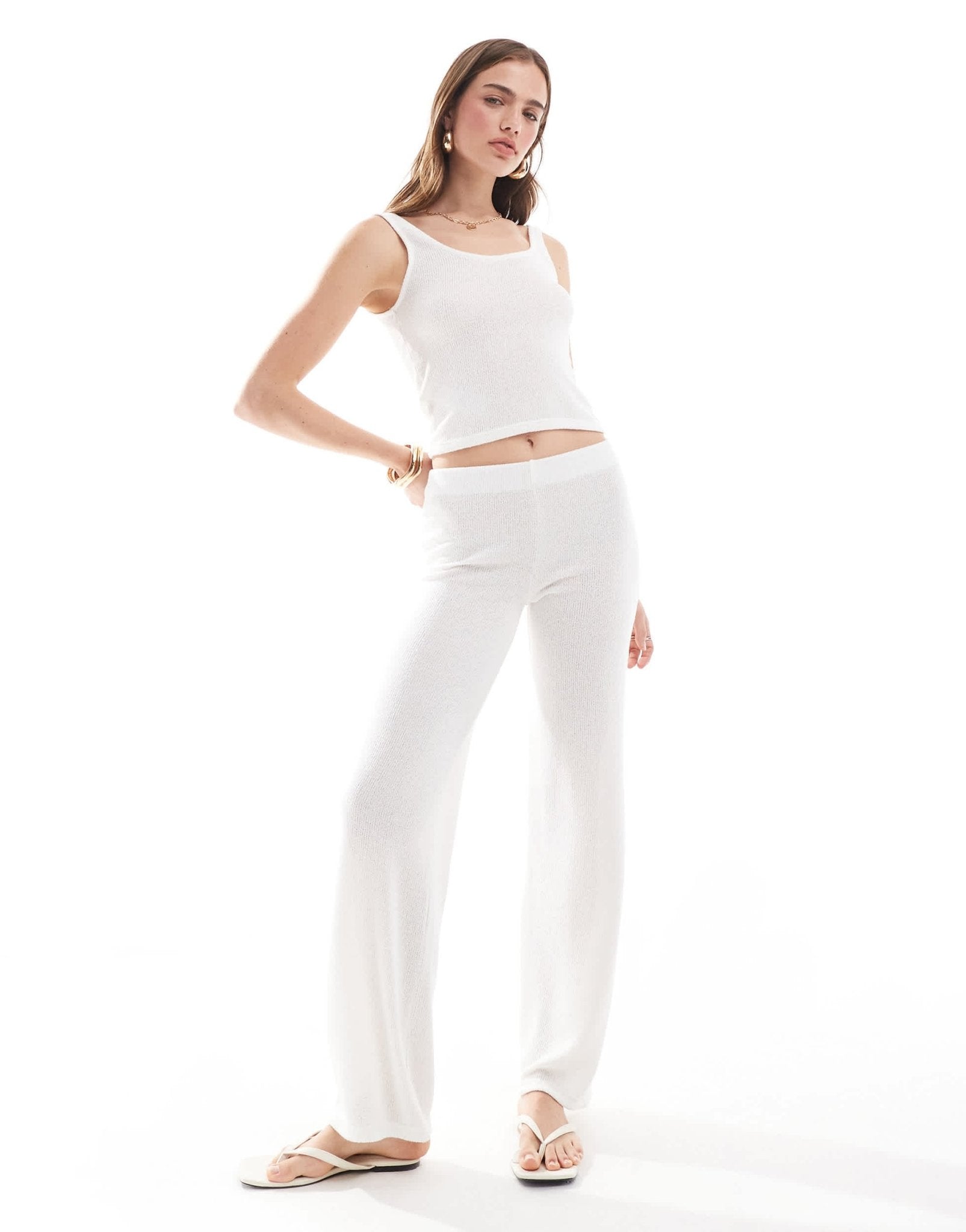 Mango lightweight knitted co - ord trousers in white - ASOS Sample Sale