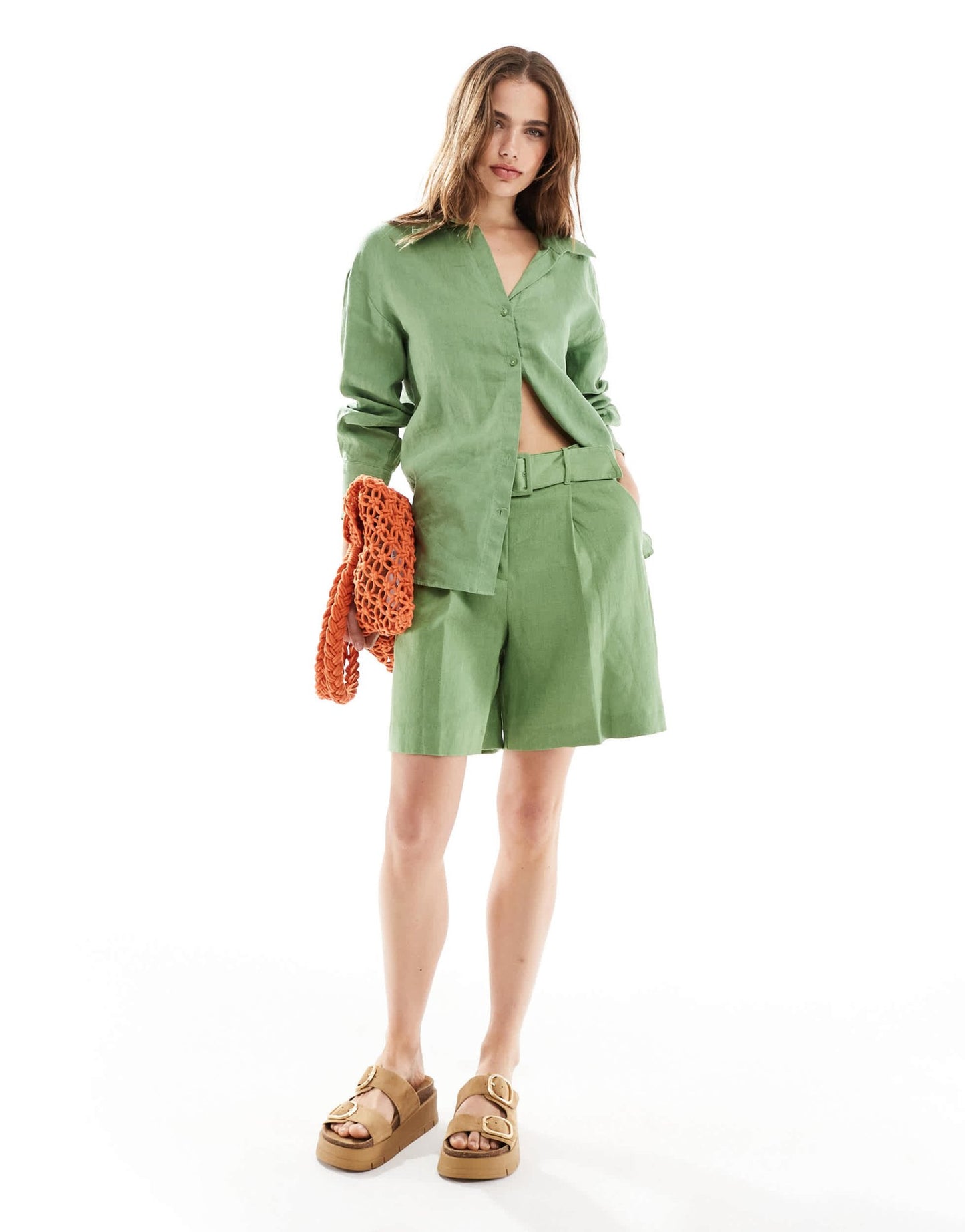 Mango linen co - ord shorts in light green - ASOS Sample Sale