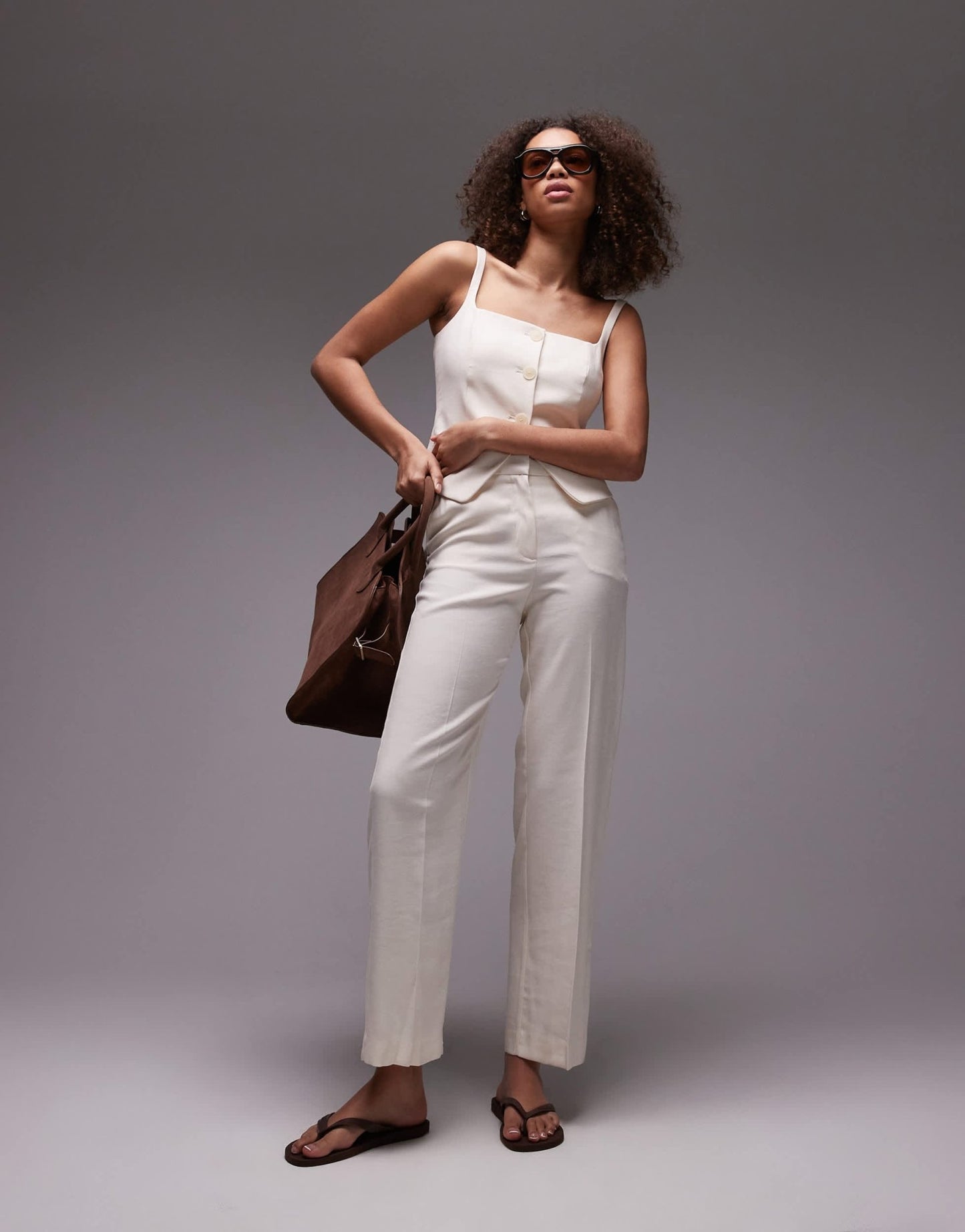 Mango linen look tailored trouser co - ord in beige - ASOS Sample Sale