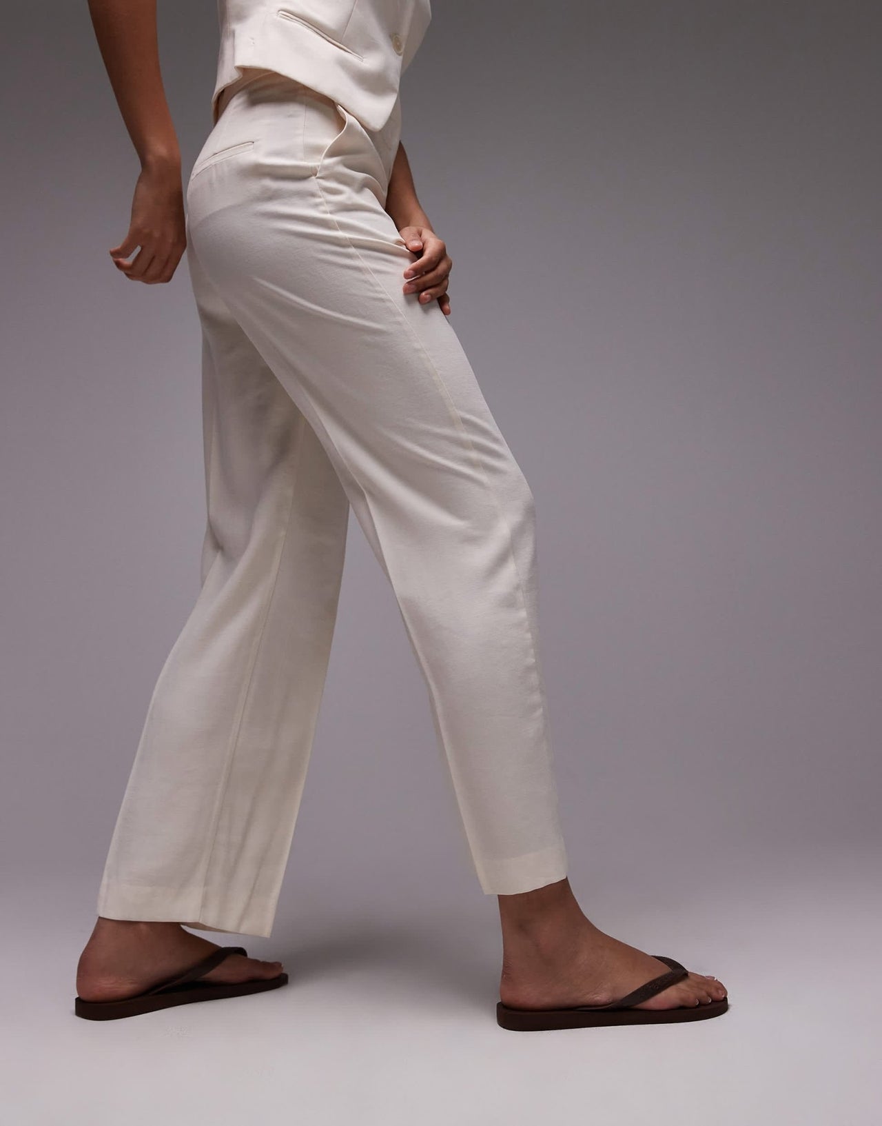 Mango linen look tailored trouser co - ord in beige - ASOS Sample Sale