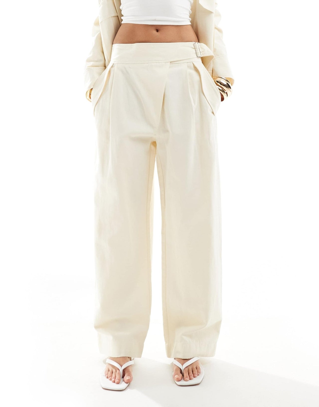 Mango linen mix buckle detail co - ord trousers in white - ASOS Sample Sale
