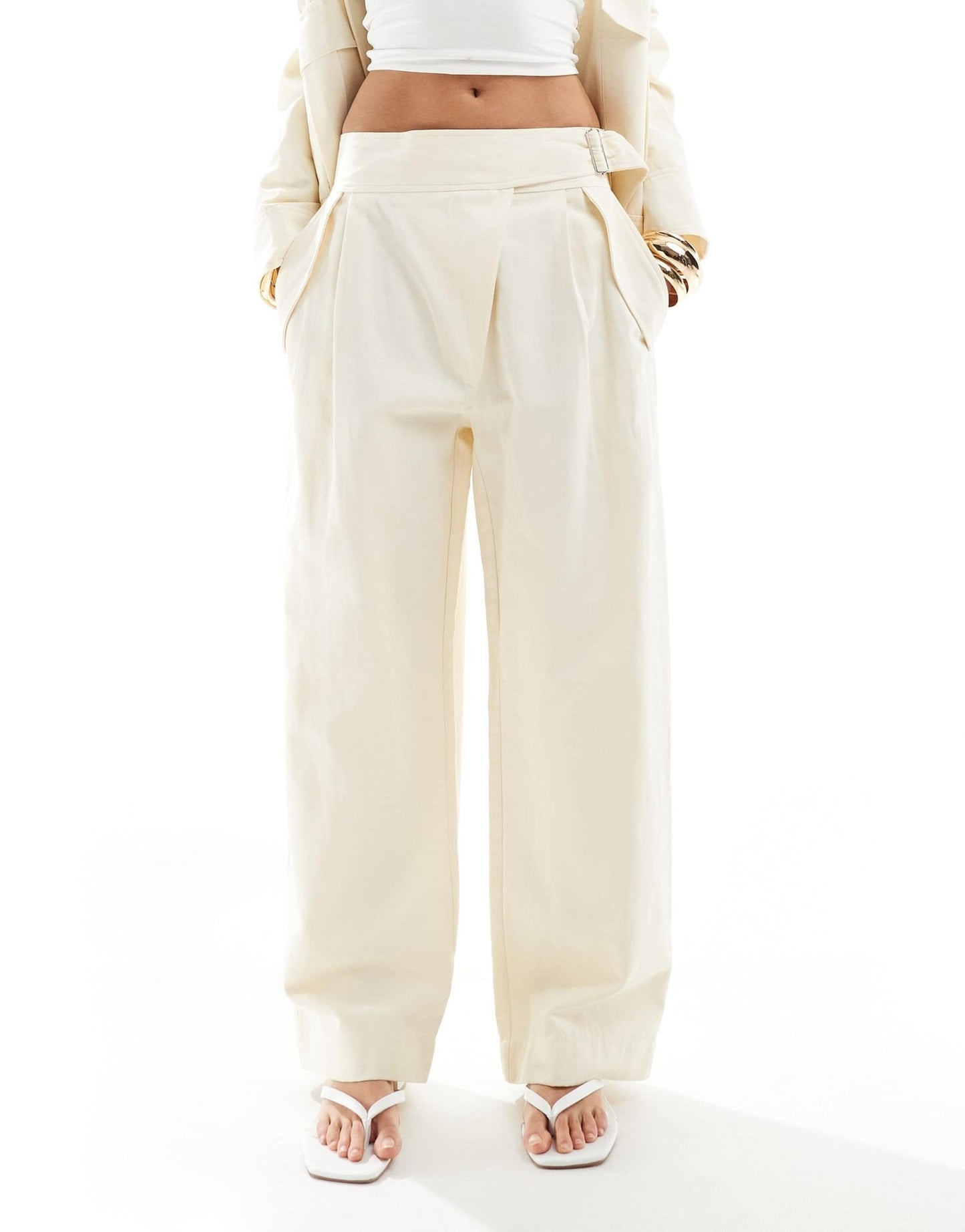Mango linen mix buckle detail co - ord trousers in white - ASOS Sample Sale