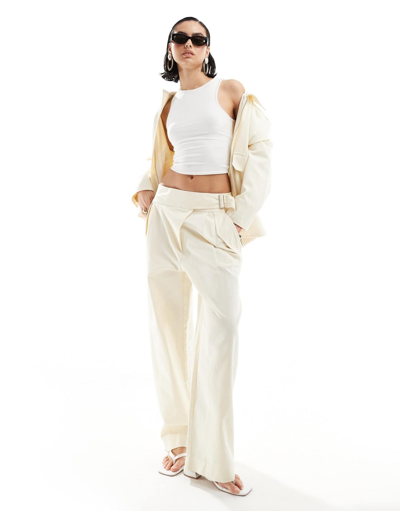 Mango linen mix buckle detail co - ord trousers in white - ASOS Sample Sale