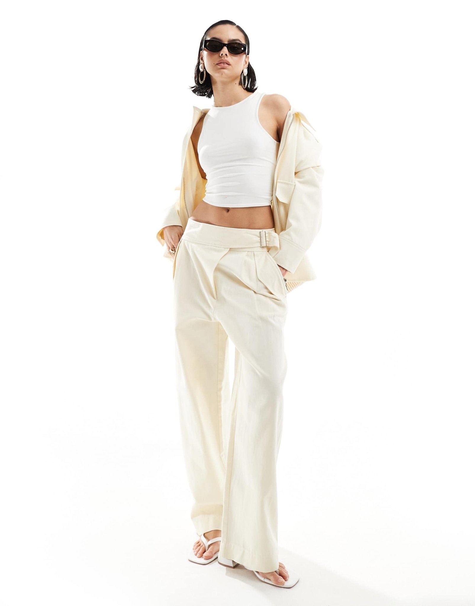 Mango linen mix buckle detail co - ord trousers in white - ASOS Sample Sale
