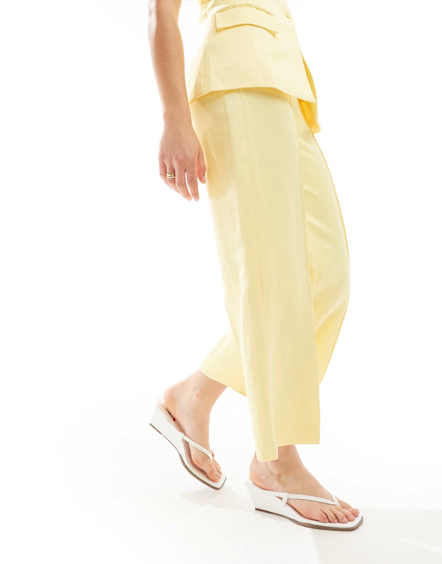 Mango linen mix co - ord tailored trousers in yellow - ASOS Sample Sale