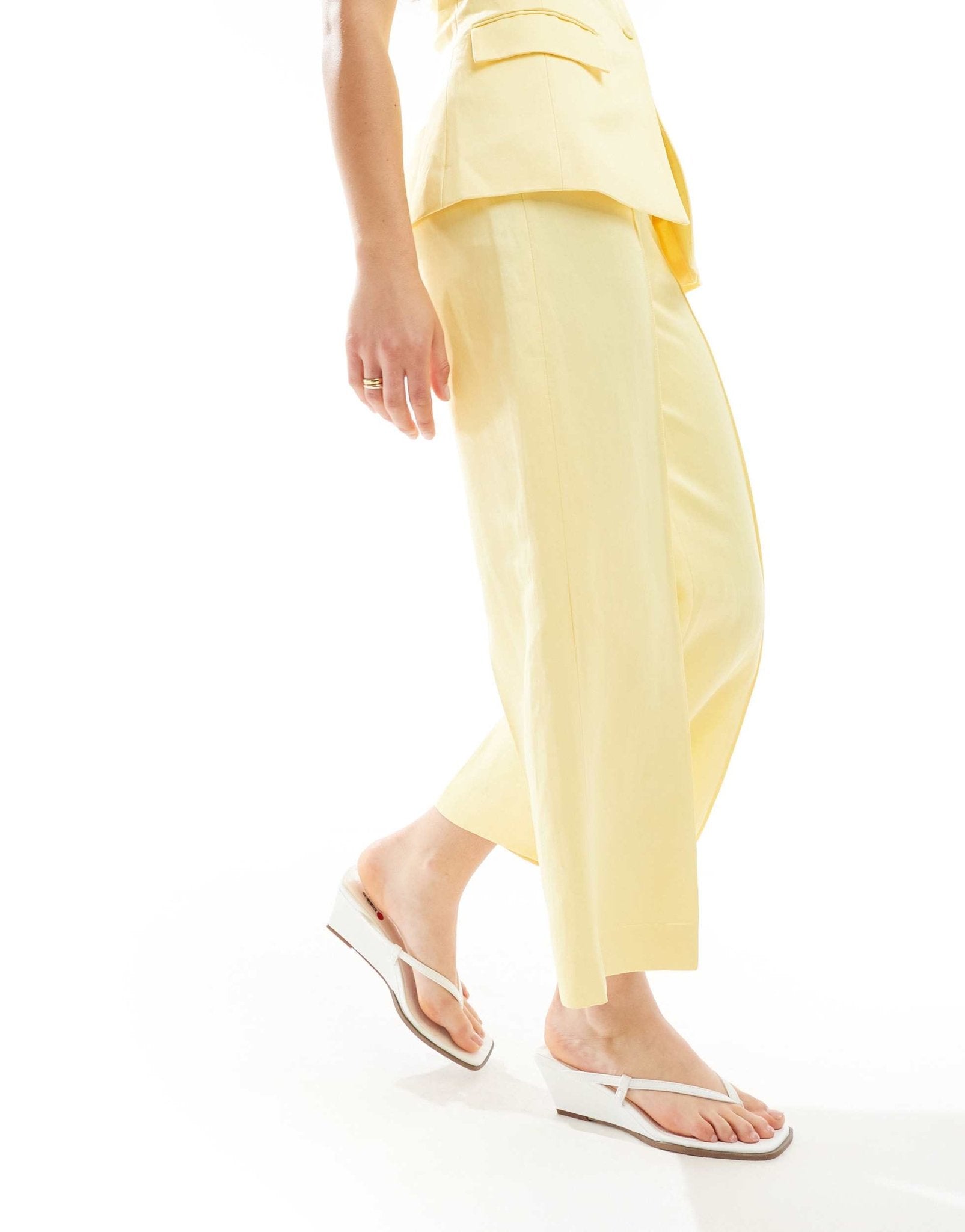 Mango linen mix co - ord tailored trousers in yellow - ASOS Sample Sale