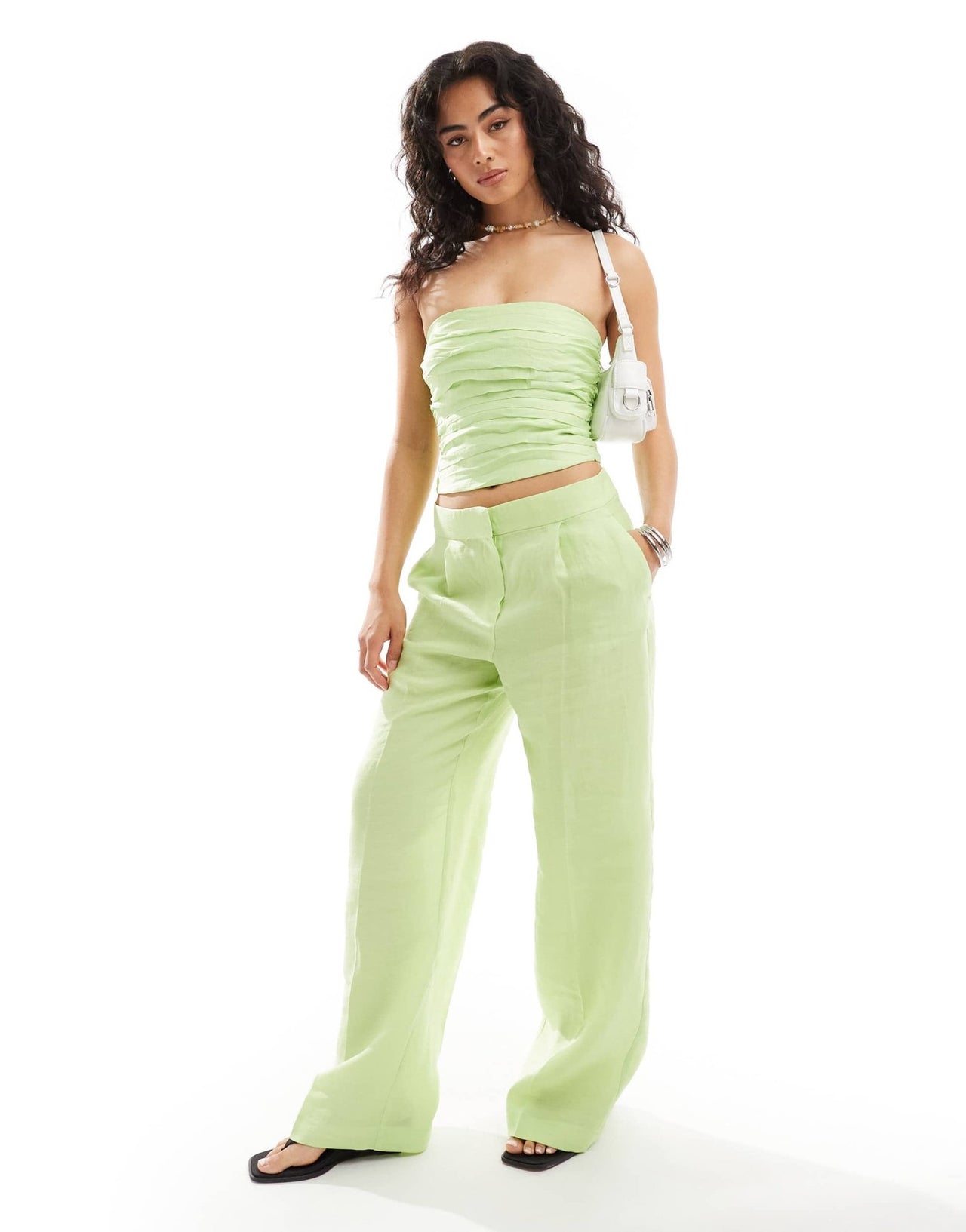 Mango linen mix co - ord trousers in lime green - ASOS Sample Sale