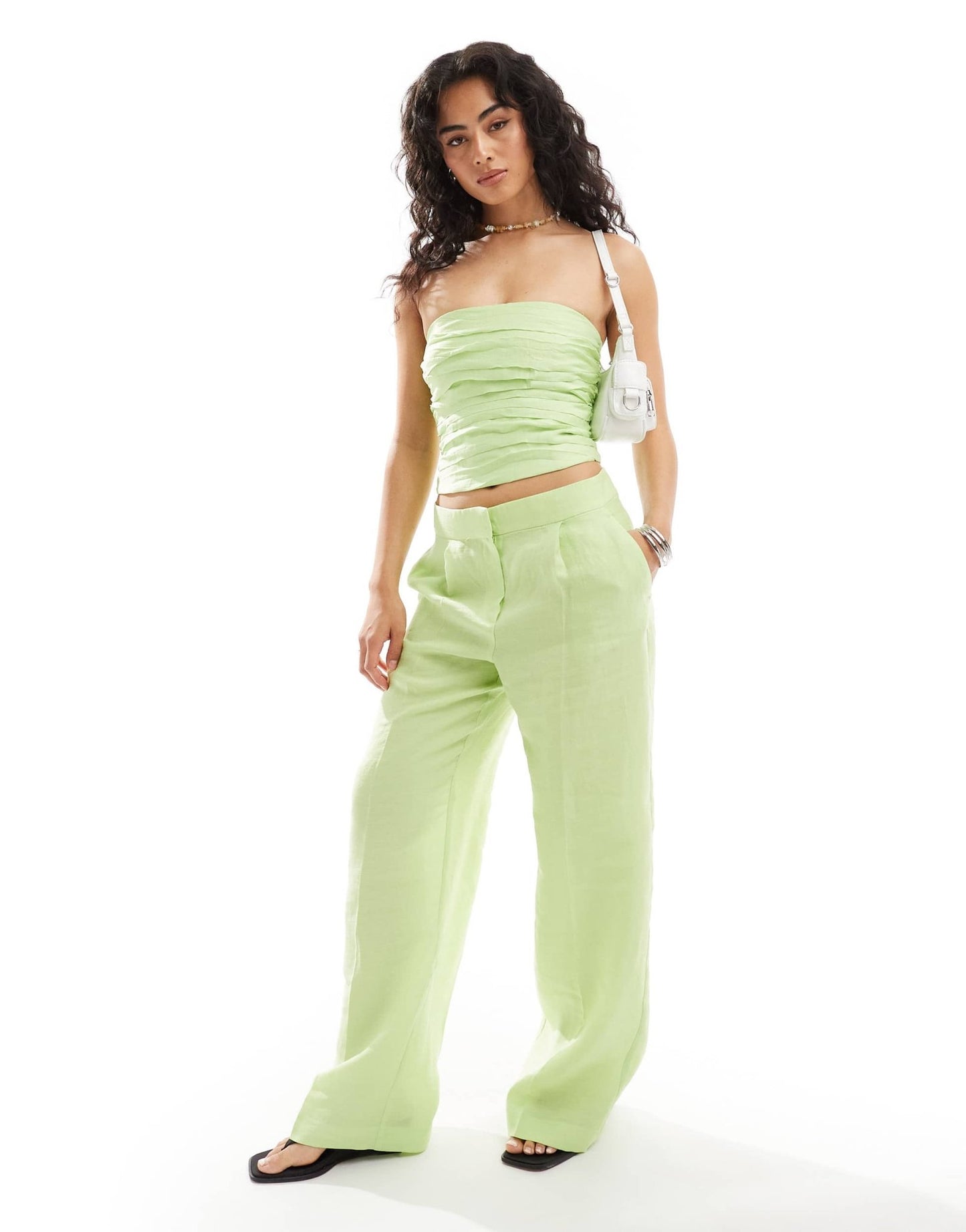 Mango linen mix co - ord trousers in lime green - ASOS Sample Sale