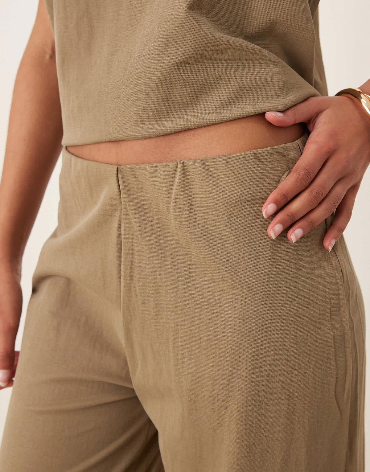 Mango linen mix elasticated waist wide leg trouser co-ord in beige - ASOS Sample Sale