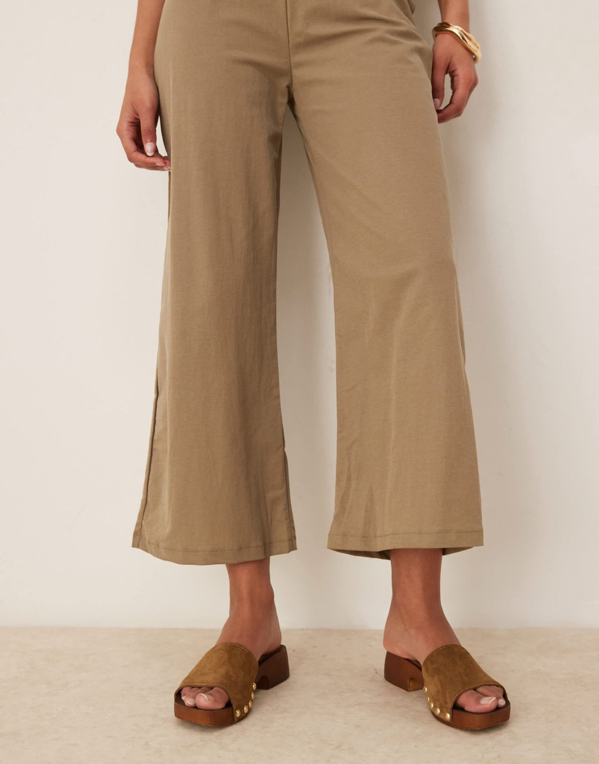 Mango linen mix elasticated waist wide leg trouser co-ord in beige - ASOS Sample Sale