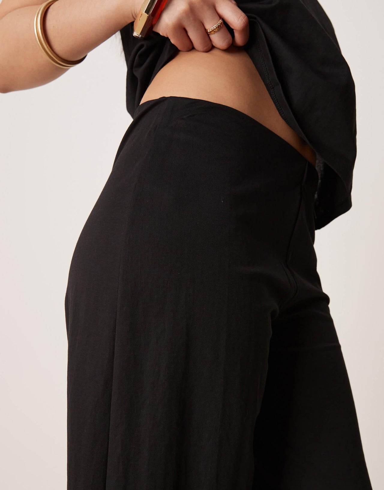 Mango linen mix elasticated waist wide leg trouser co - ord in black - ASOS Sample Sale