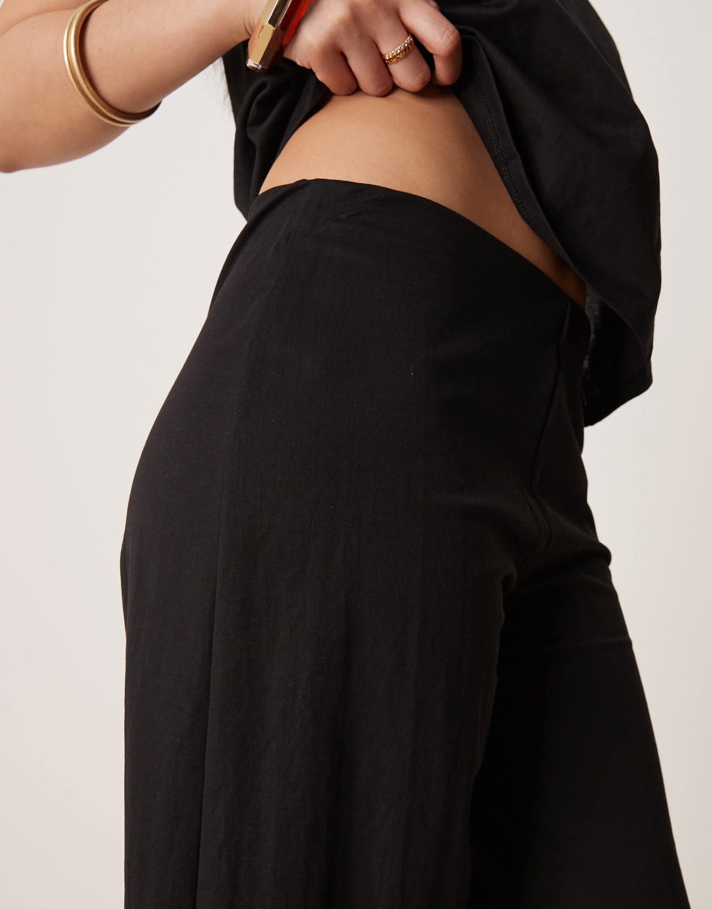 Mango linen mix elasticated waist wide leg trouser co - ord in black - ASOS Sample Sale